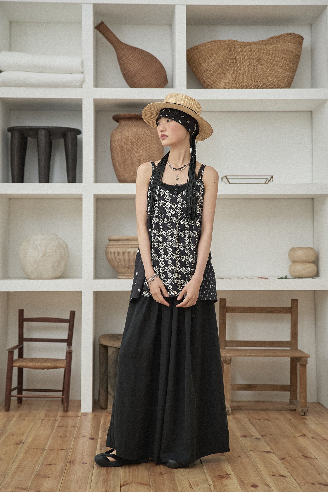 G72303_BK | NYLON WIDE LEG PANTS-BK | Color:Black【GORT_ゴート】