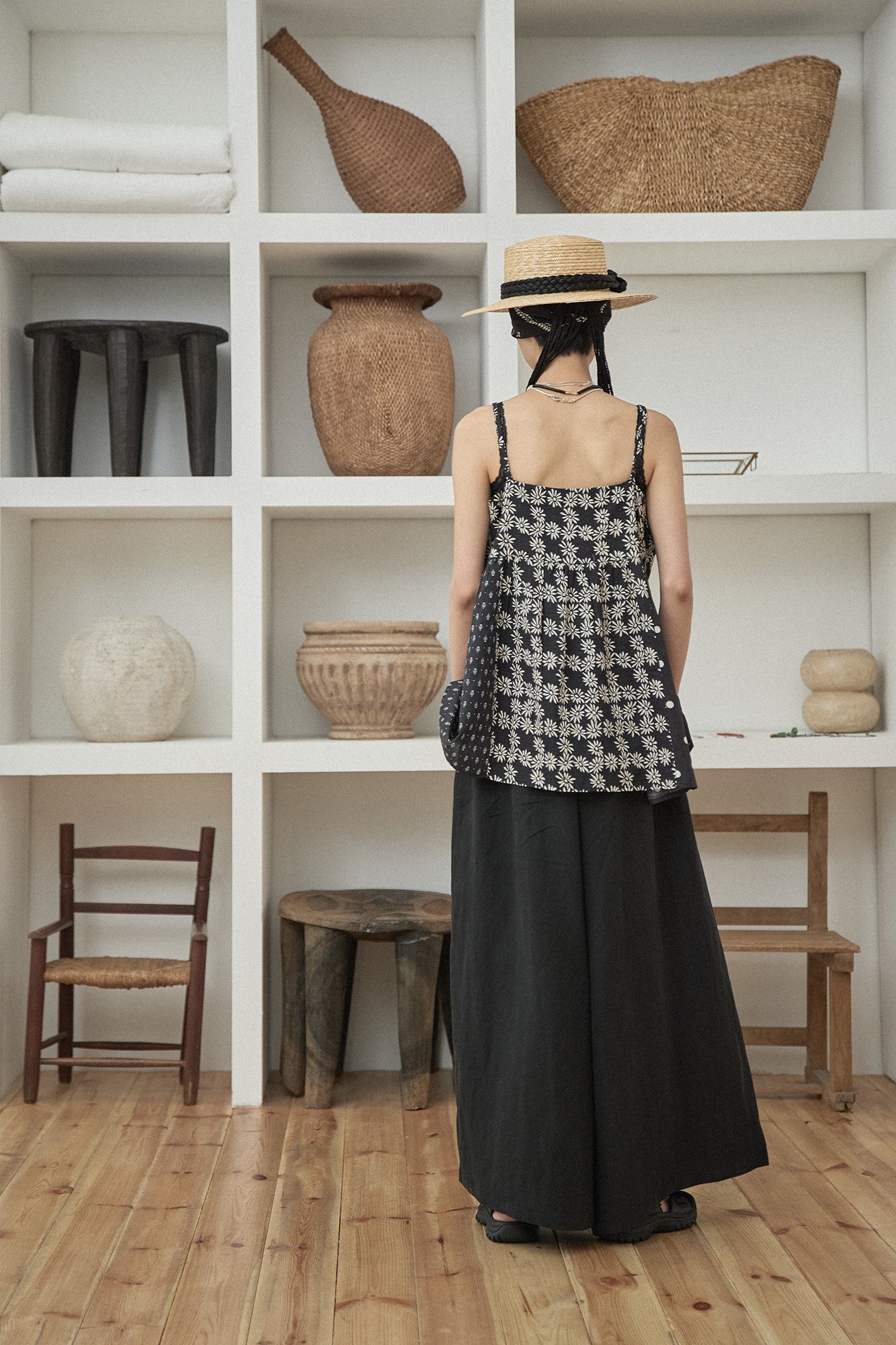 G72303_BK | NYLON WIDE LEG PANTS-BK | Color:Black【GORT_ゴート】