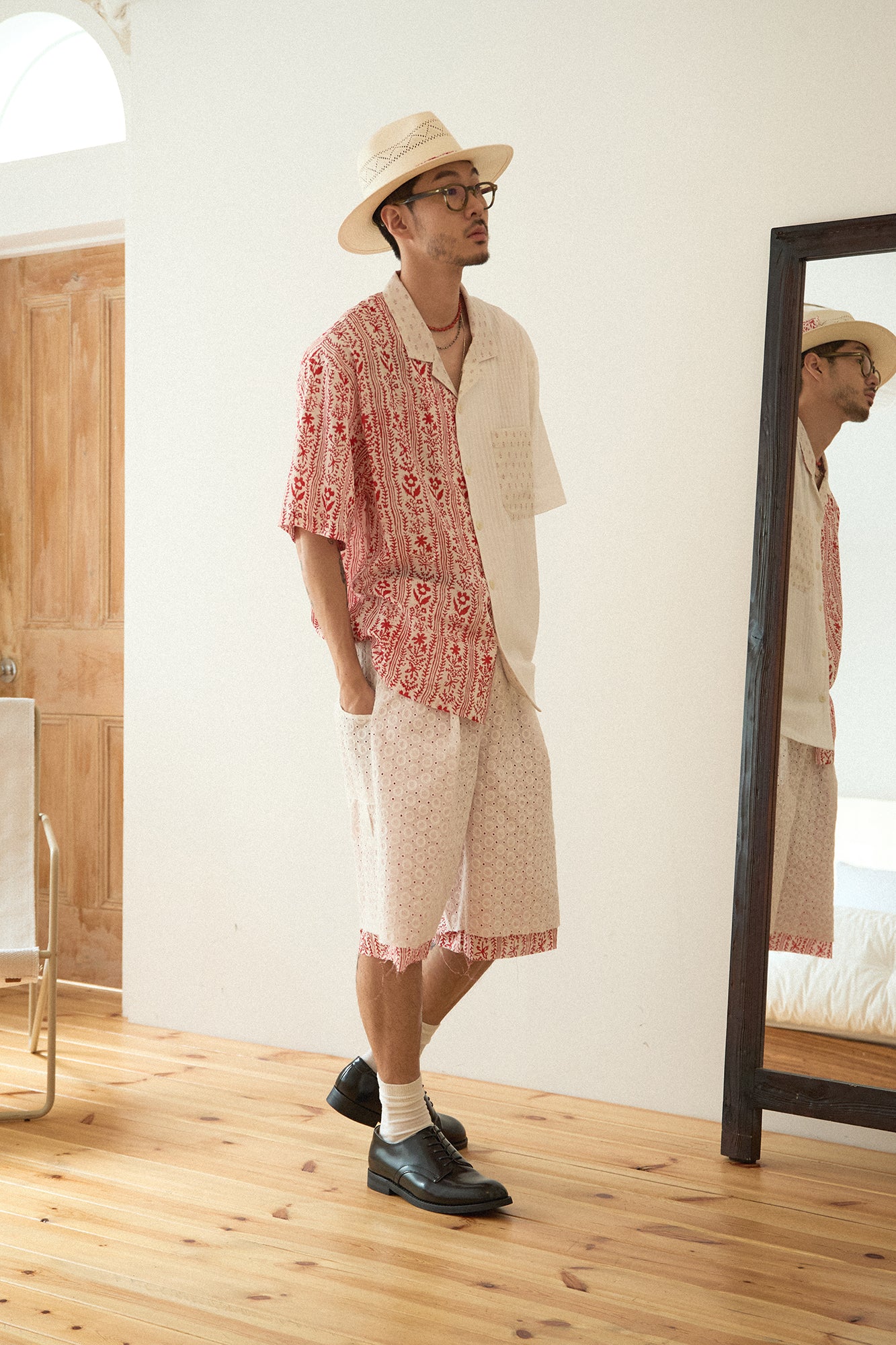 G72202_RD.WH | PATCHWORK HAWAIIAN SHIRT-RD.WH | Color:Red_White【GORT_ゴート】