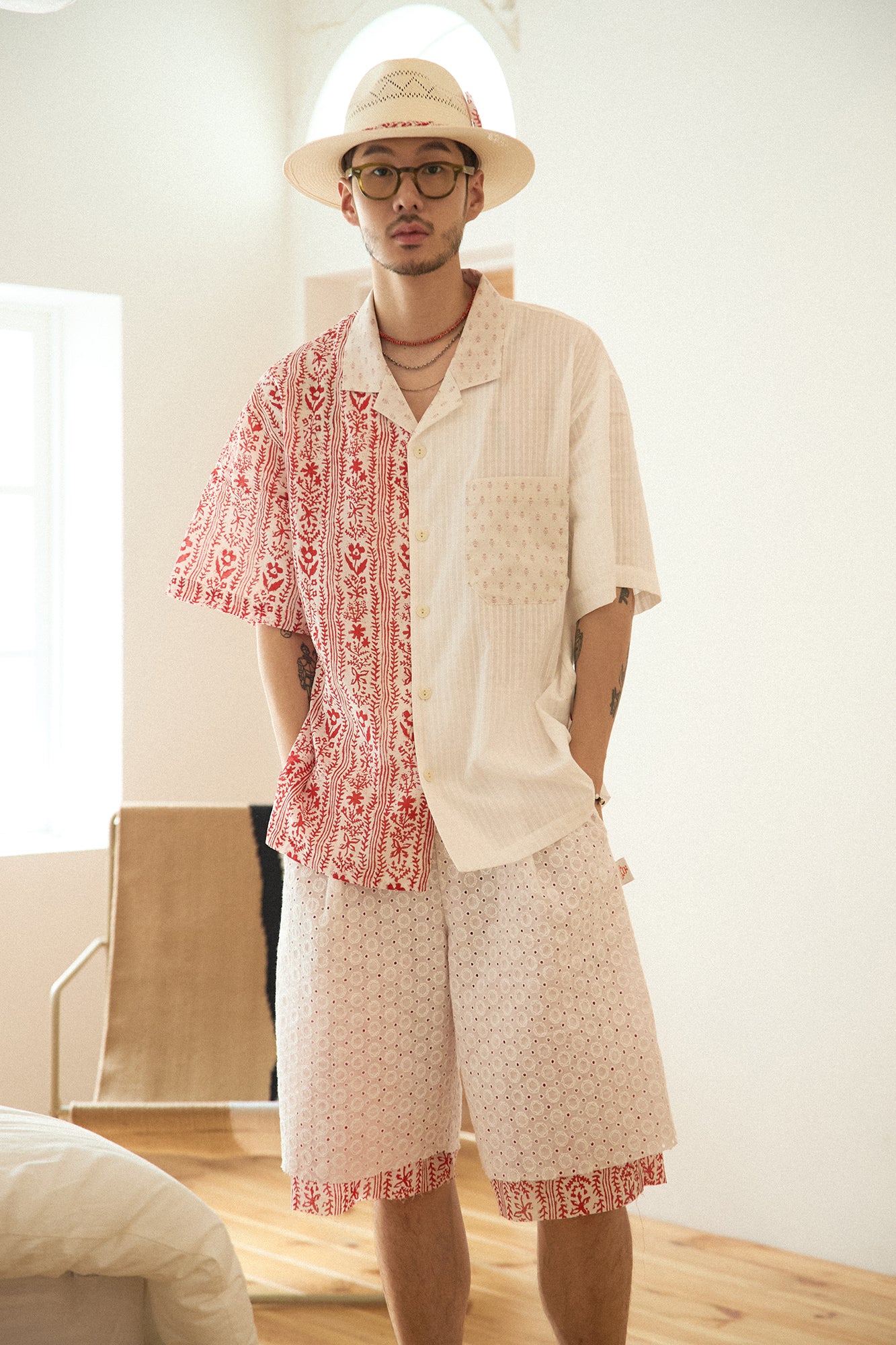 G72202_RD.WH | PATCHWORK HAWAIIAN SHIRT-RD.WH | Color:Red_White【GORT_ゴート】