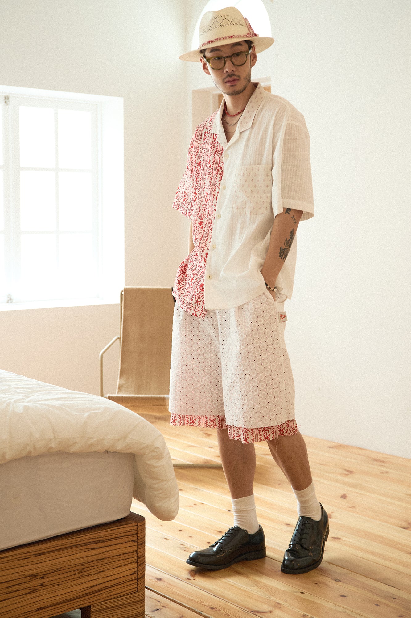 G72202_RD.WH | PATCHWORK HAWAIIAN SHIRT-RD.WH | Color:Red_White【GORT_ゴート】