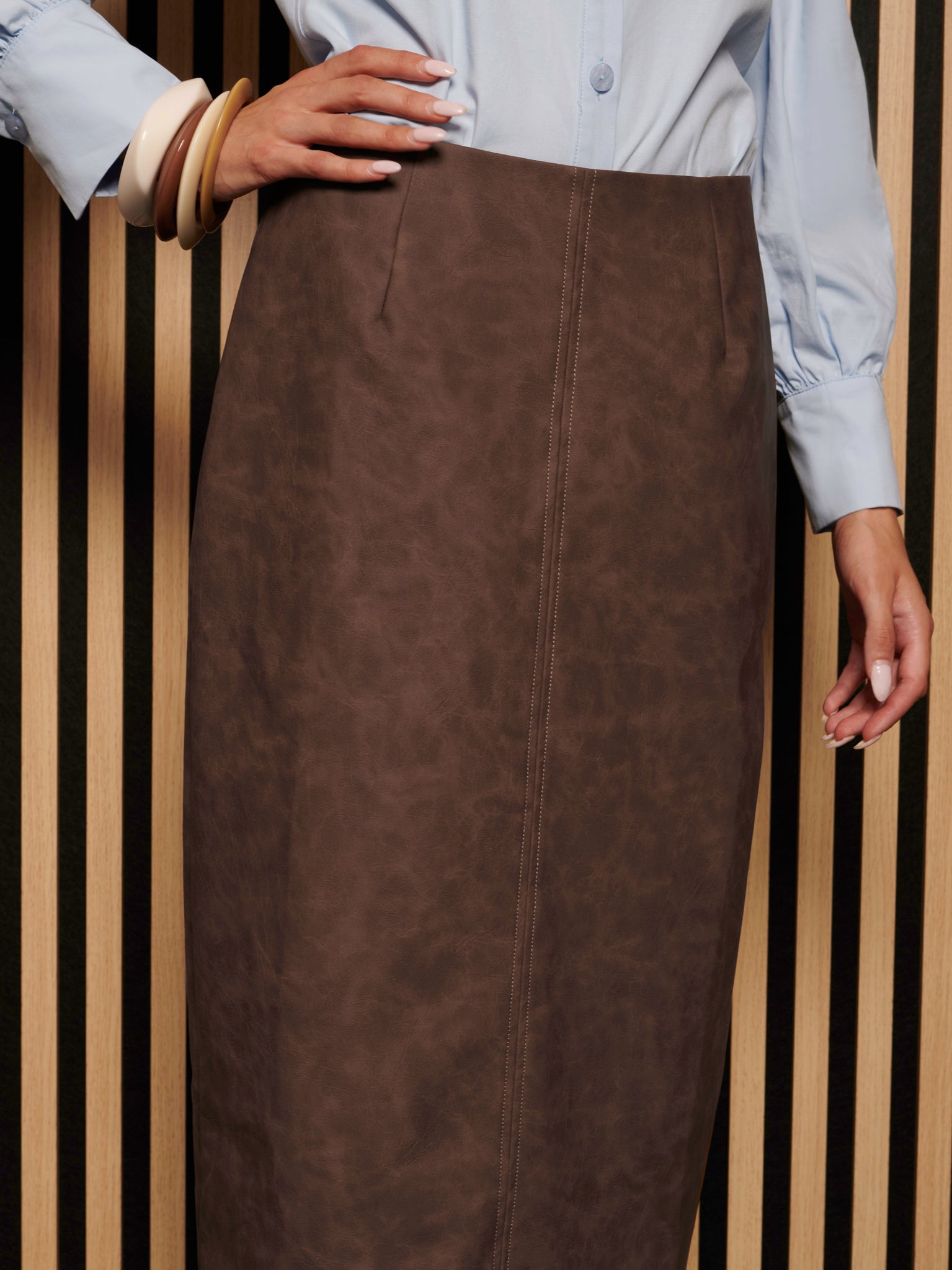 Courtney Studded Midi Skirt | Color_Brown | No_32GH02SKG148BRN_BROWN【GHOSPELL_ゴスペル】