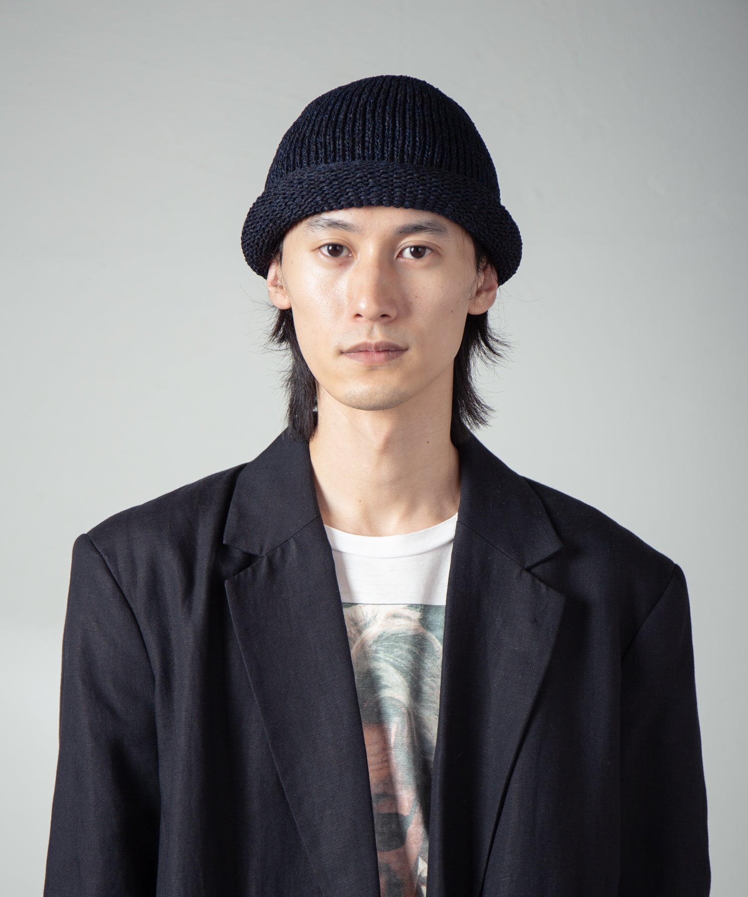 IA-24-097_Black | Roll Knit Cap | Color:Black【INDIETRO ASSOCIATION_インディエトロアソシエーション】【archive】