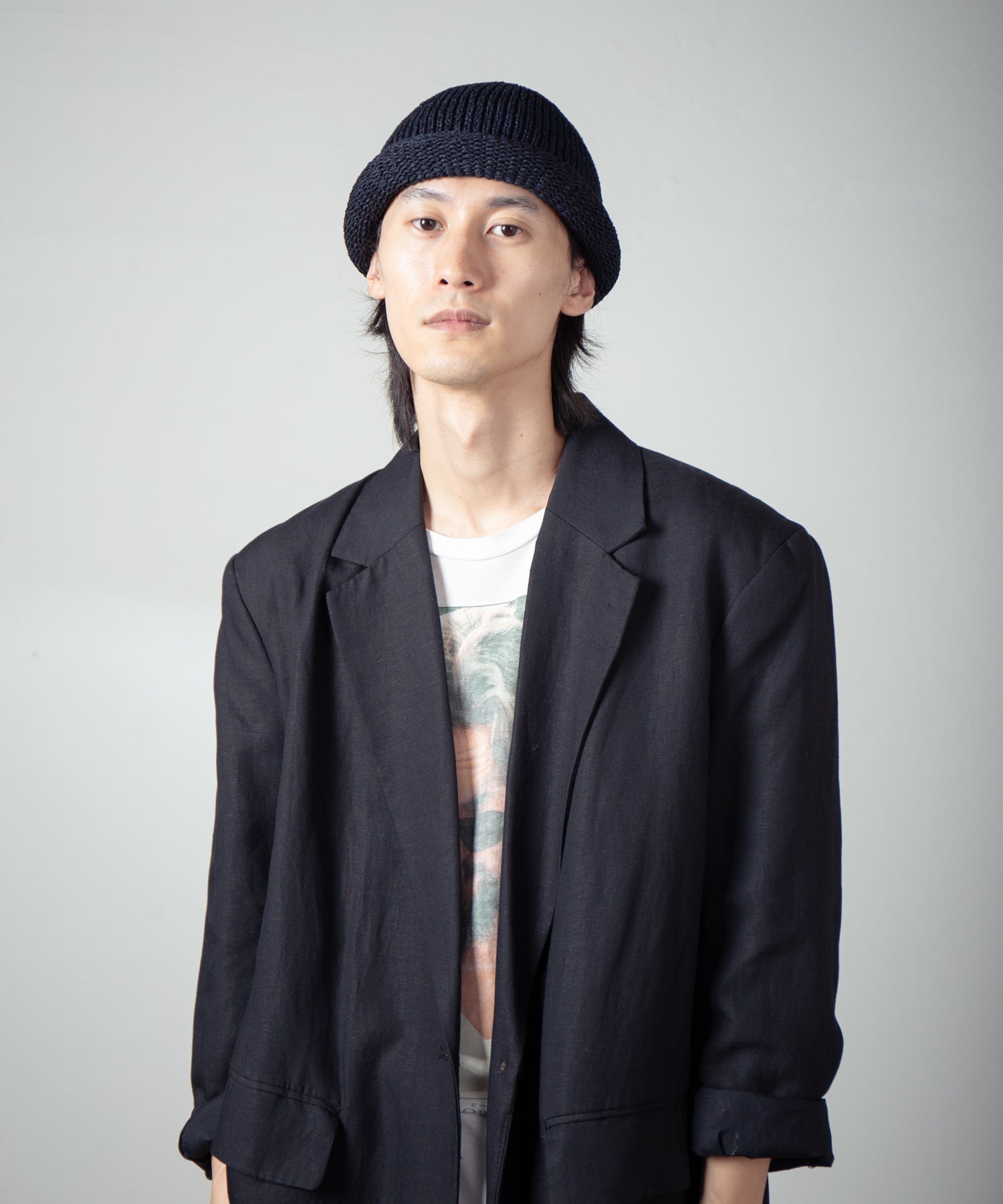 IA-24-097_Black | Roll Knit Cap | Color:Black【INDIETRO ASSOCIATION_インディエトロアソシエーション】【archive】