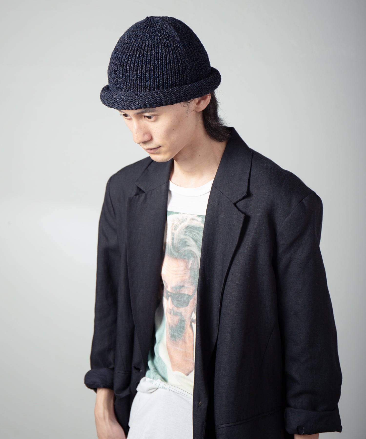 IA-24-097_Black | Roll Knit Cap | Color:Black【INDIETRO ASSOCIATION_インディエトロアソシエーション】【archive】