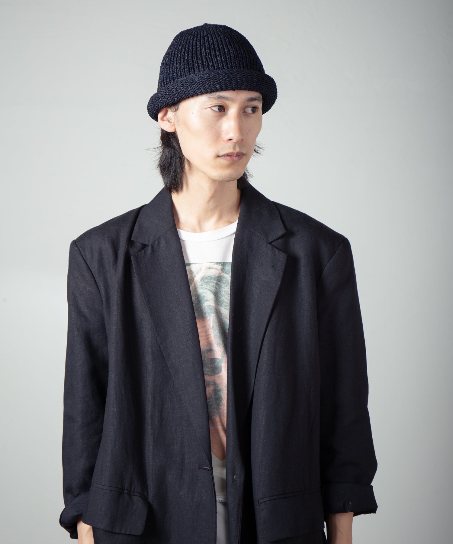 IA-24-097_Black | Roll Knit Cap | Color:Black【INDIETRO ASSOCIATION_インディエトロアソシエーション】