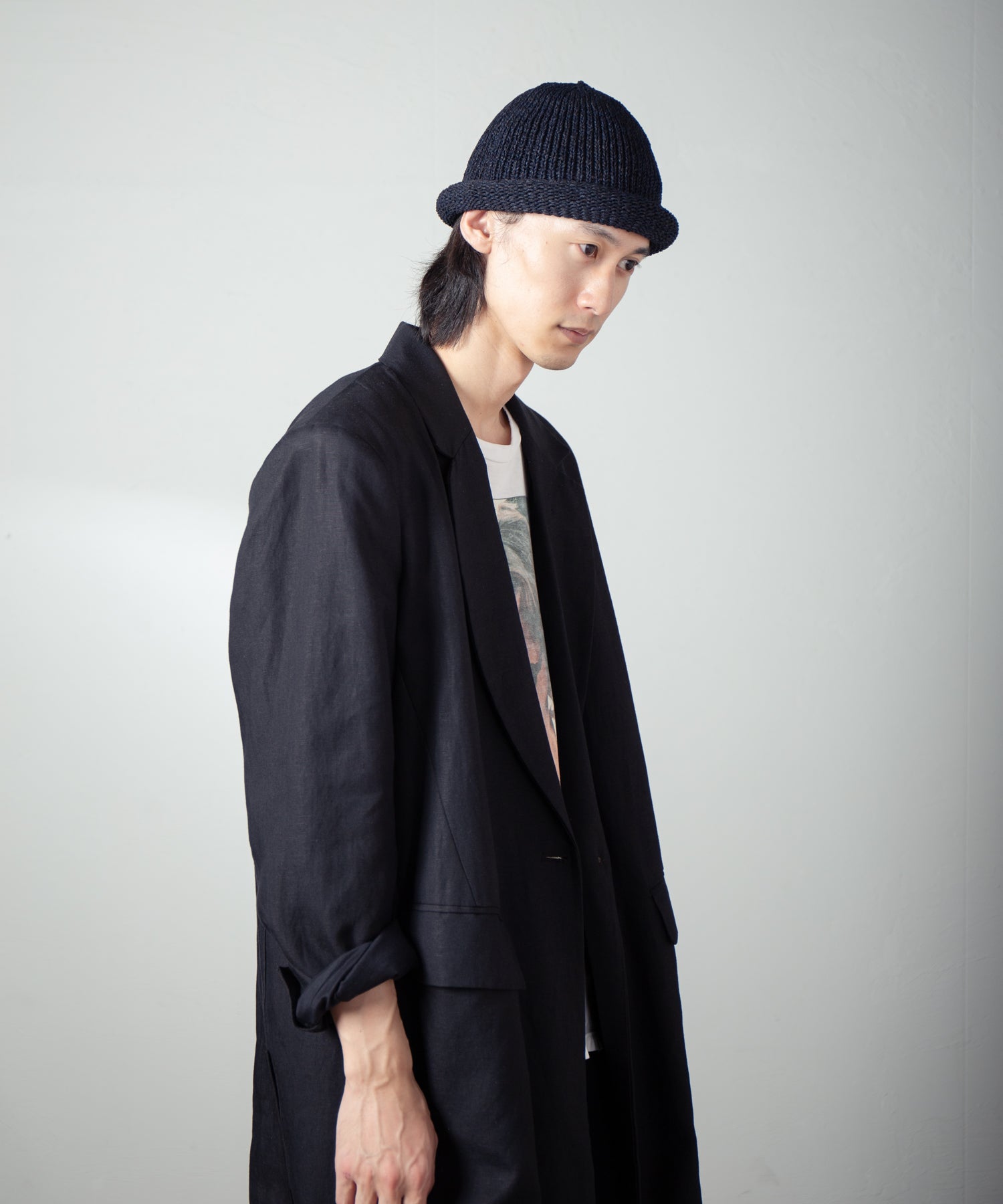 IA-24-097_Black | Roll Knit Cap | Color:Black【INDIETRO ASSOCIATION_インディエトロアソシエーション】【archive】