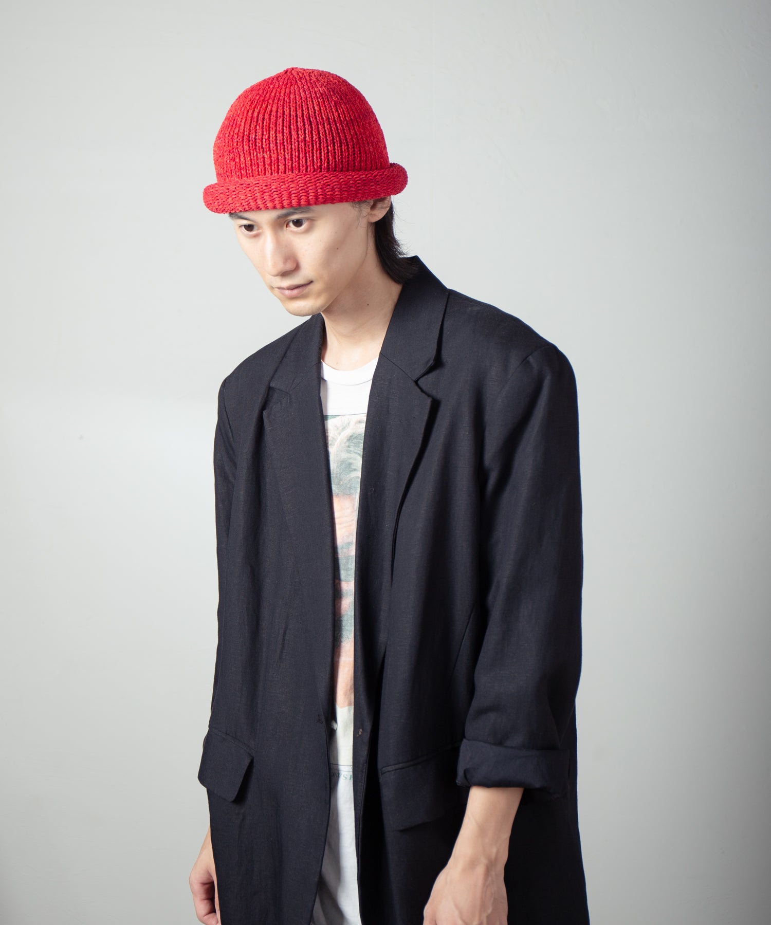 IA-24-097_Red | Roll Knit Cap | Color:Red【INDIETRO ASSOCIATION_インディエトロアソシエーション】【archive】