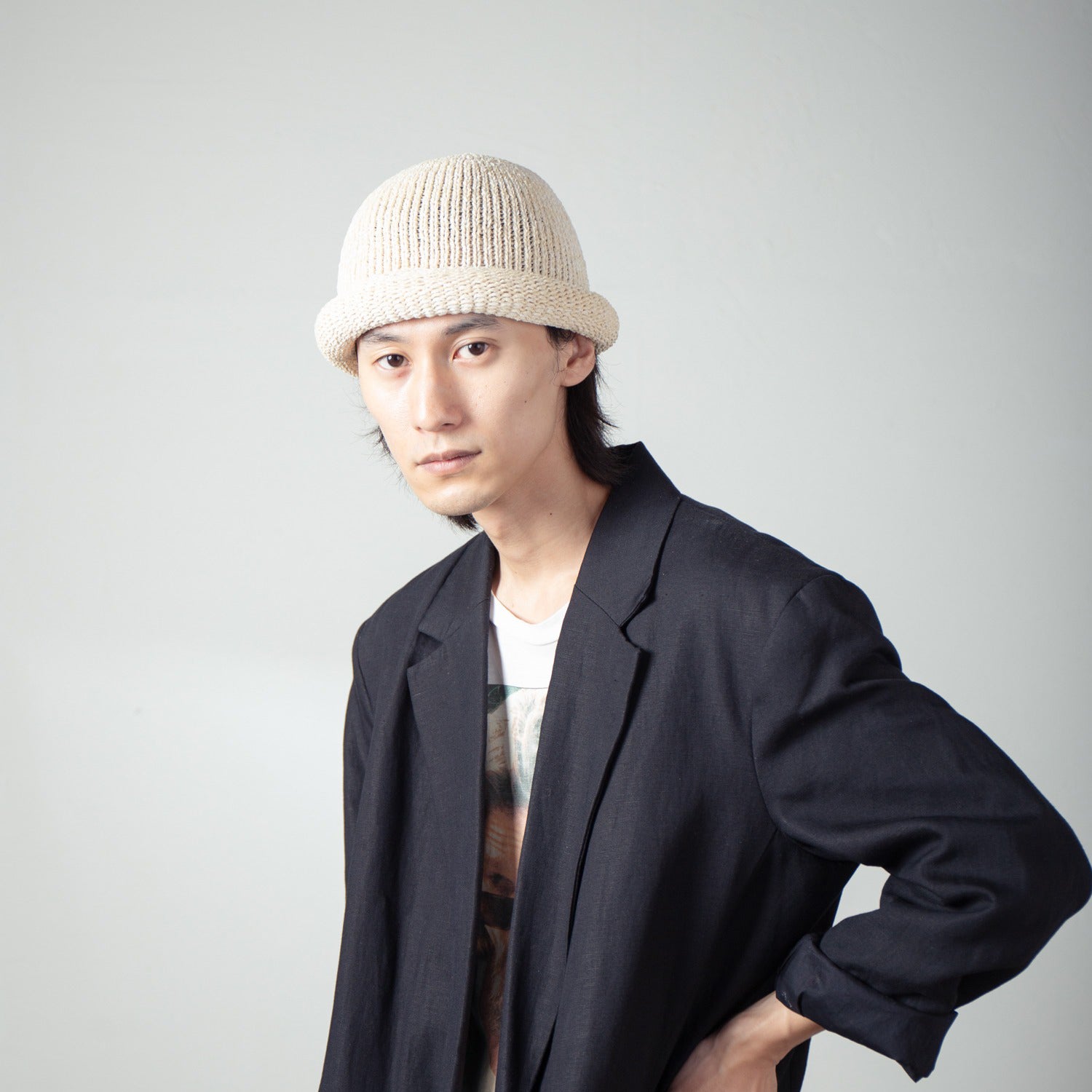 Roll Knit Cap | Color_Beige | No_IA-24-097_Beige【INDIETRO ASSOCIATION_インディエトロアソシエーション】【入荷予定アイテム・入荷連絡可能】