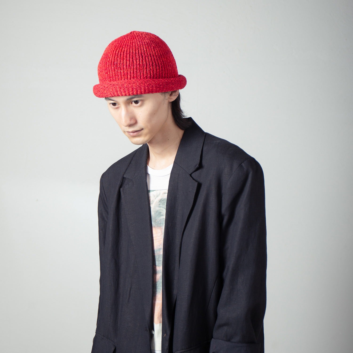 Roll Knit Cap | Color_Red | No_IA-24-097_Red【INDIETRO ASSOCIATION_インディエトロアソシエーション】【入荷予定アイテム・入荷連絡可能】