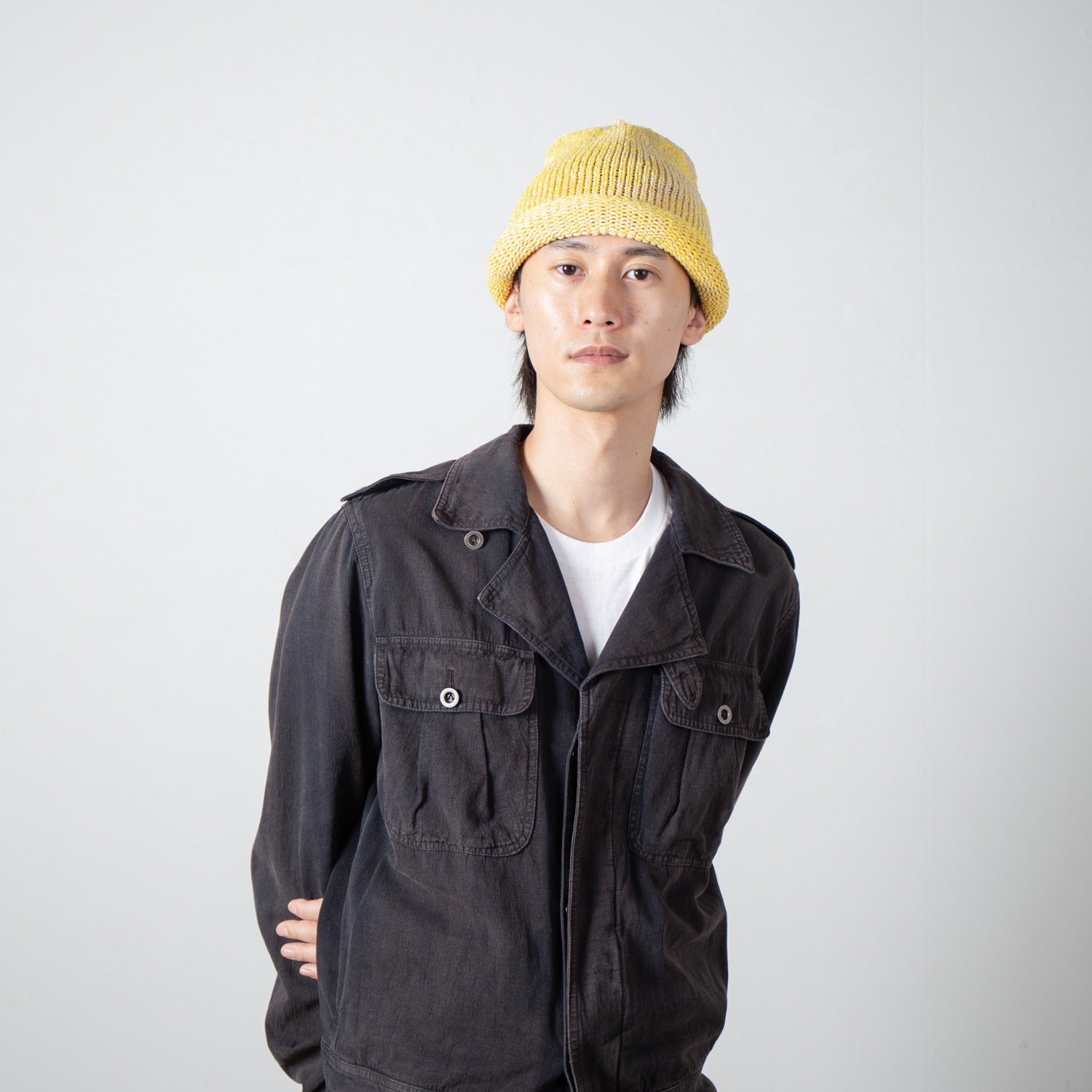 Roll Knit Cap | Color_Yellow | No_IA-24-097_Yellow【INDIETRO ASSOCIATION_インディエトロアソシエーション】【入荷予定アイテム・入荷連絡可能】