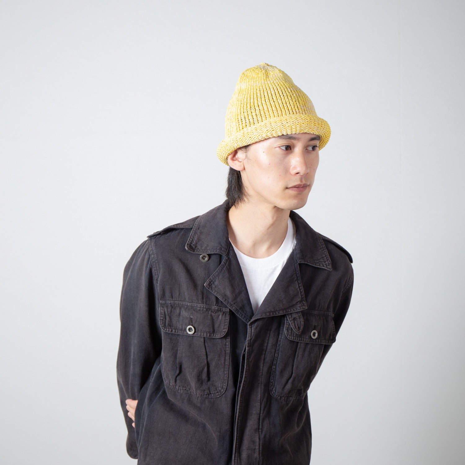Roll Knit Cap | Color_Yellow | No_IA-24-097_Yellow【INDIETRO ASSOCIATION_インディエトロアソシエーション】【入荷予定アイテム・入荷連絡可能】