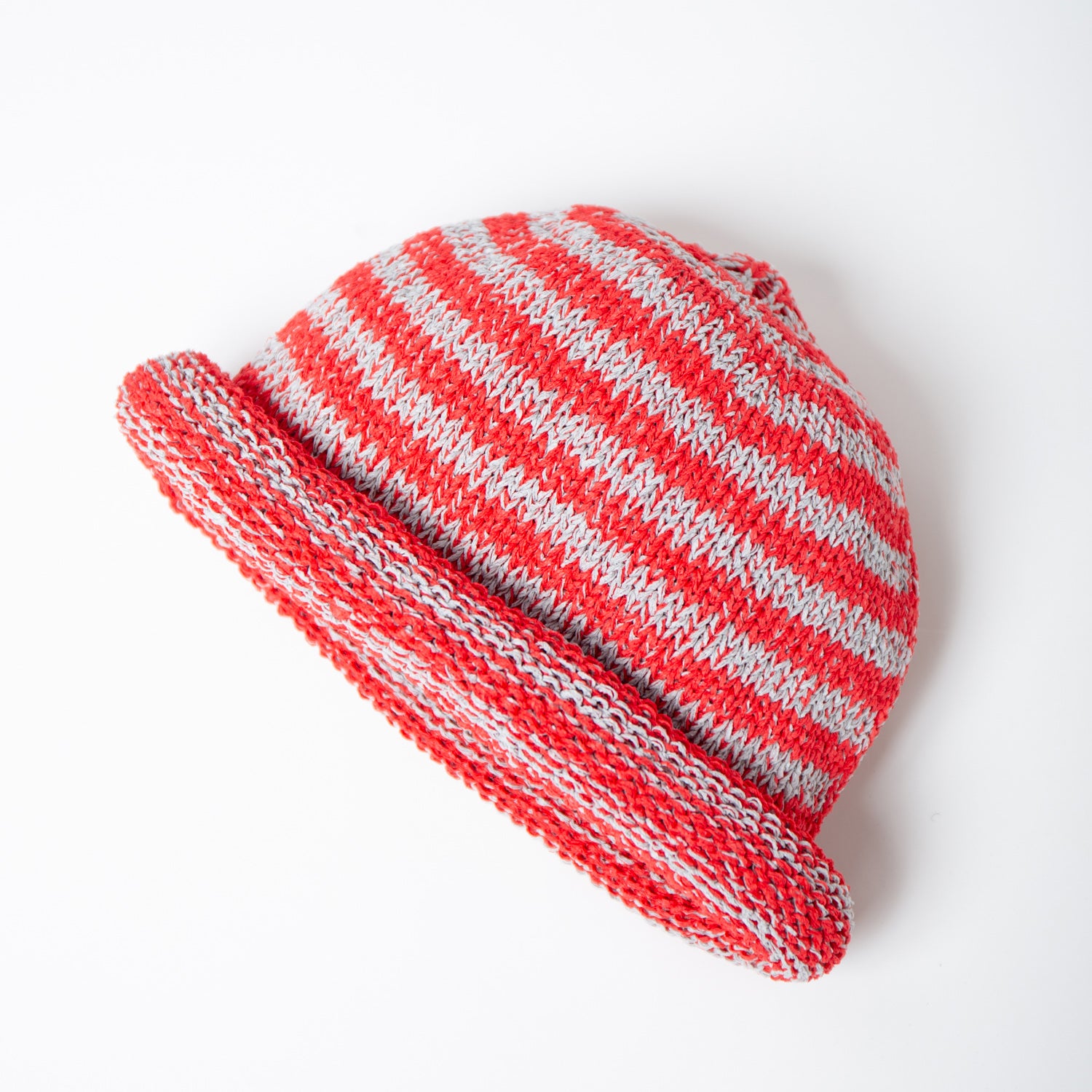 IA-25-113_Gray×Red | Border Roll Knit Cap | Color:Gray×Red【INDIETRO ASSOCIATION_インディエトロアソシエーション】【archive】