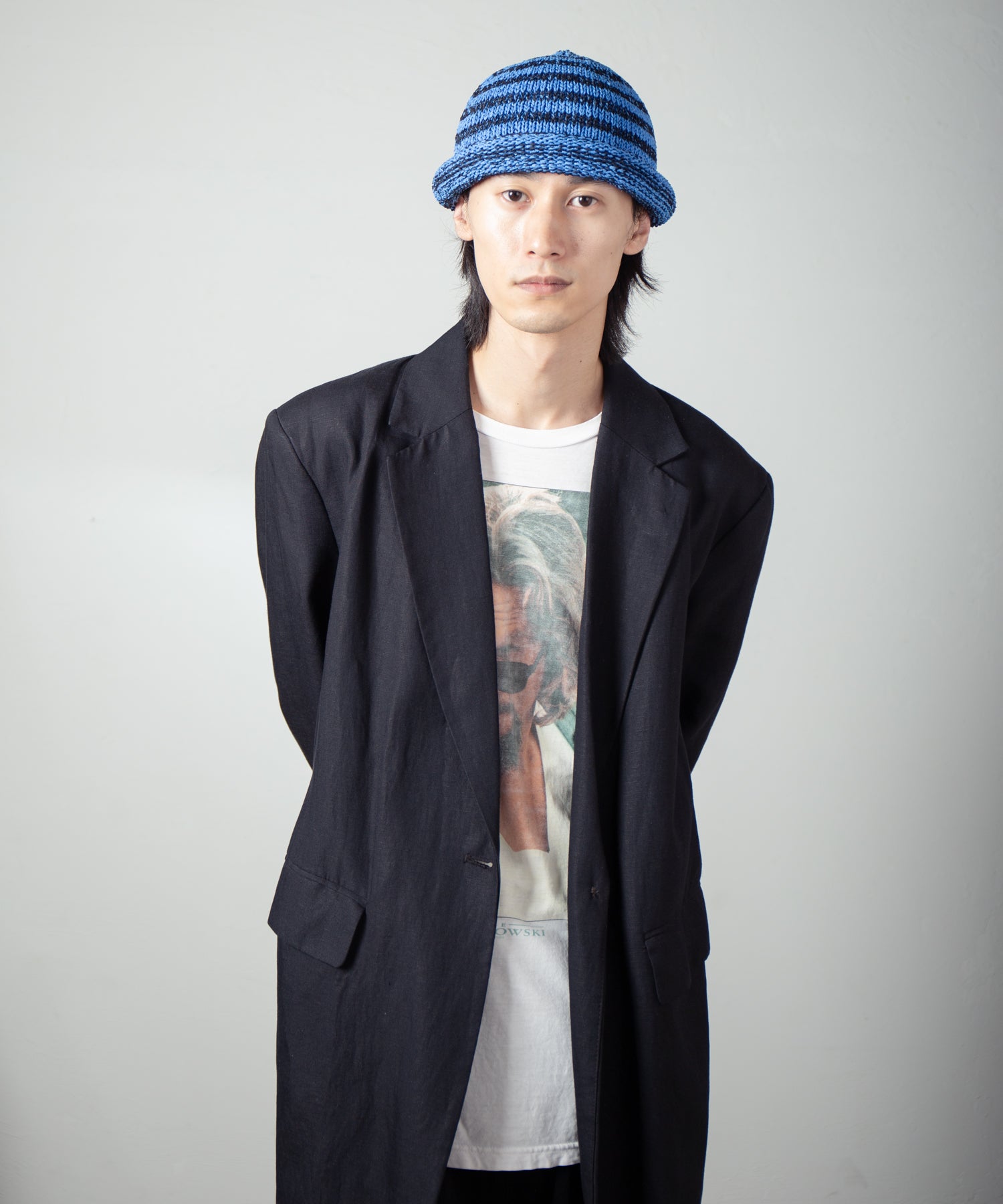 IA-25-113_Black×Blue | Border Roll Knit Cap | Color:Black×Blue【INDIETRO ASSOCIATION_インディエトロアソシエーション】【archive】