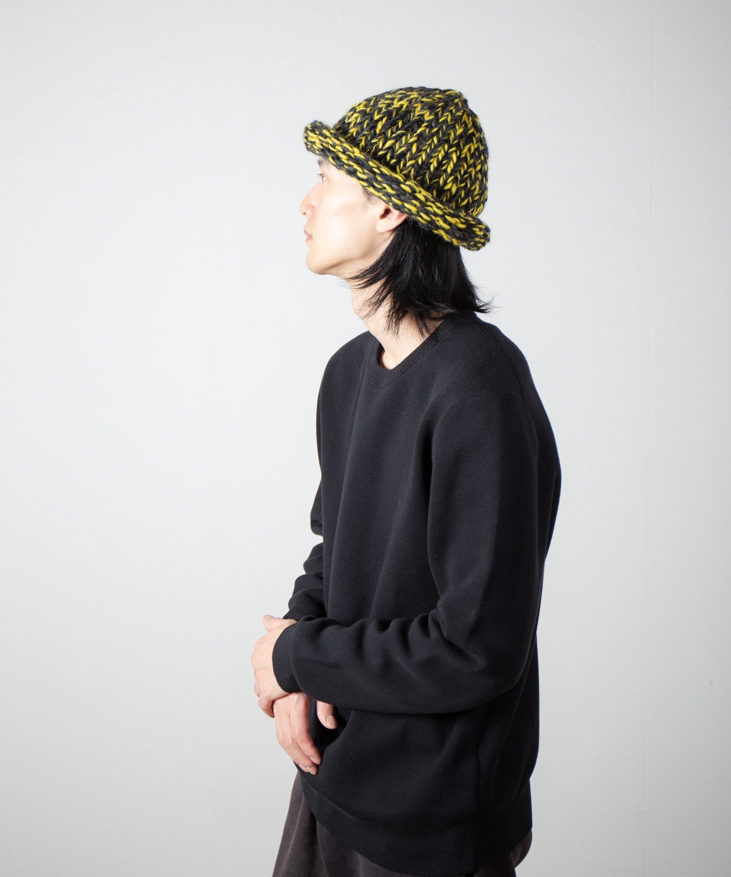 Roll Knit Cap | Color_Yellow / Blue / BLack | No_ia-25-125【INDIETRO ASSOCIATION_インディエトロアソシエーション】