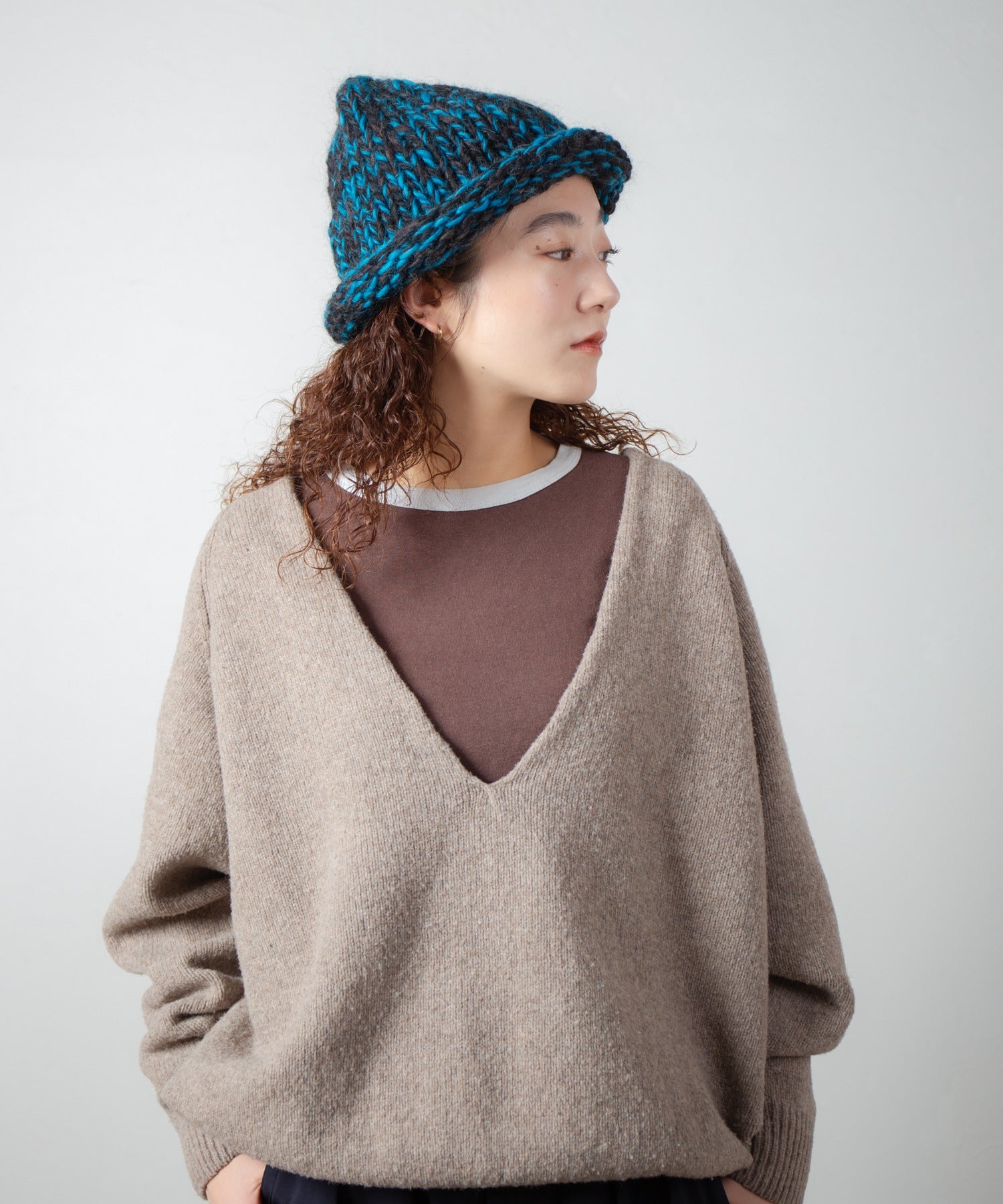 Roll Knit Cap | Color_Yellow / Blue / BLack | No_ia-25-125【INDIETRO ASSOCIATION_インディエトロアソシエーション】