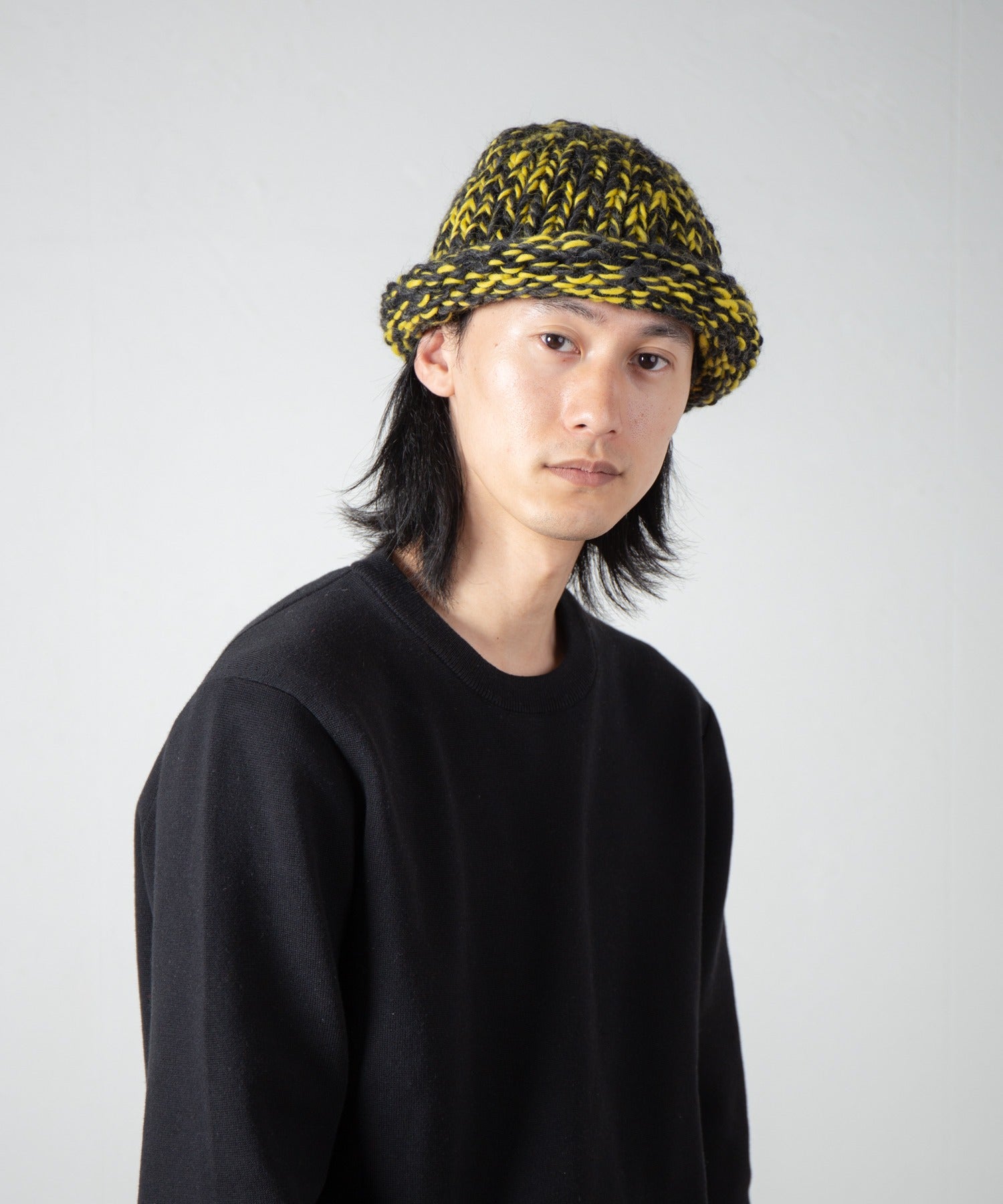 Roll Knit Cap | Color_Yellow / Blue / BLack | No_ia-25-125【INDIETRO ASSOCIATION_インディエトロアソシエーション】