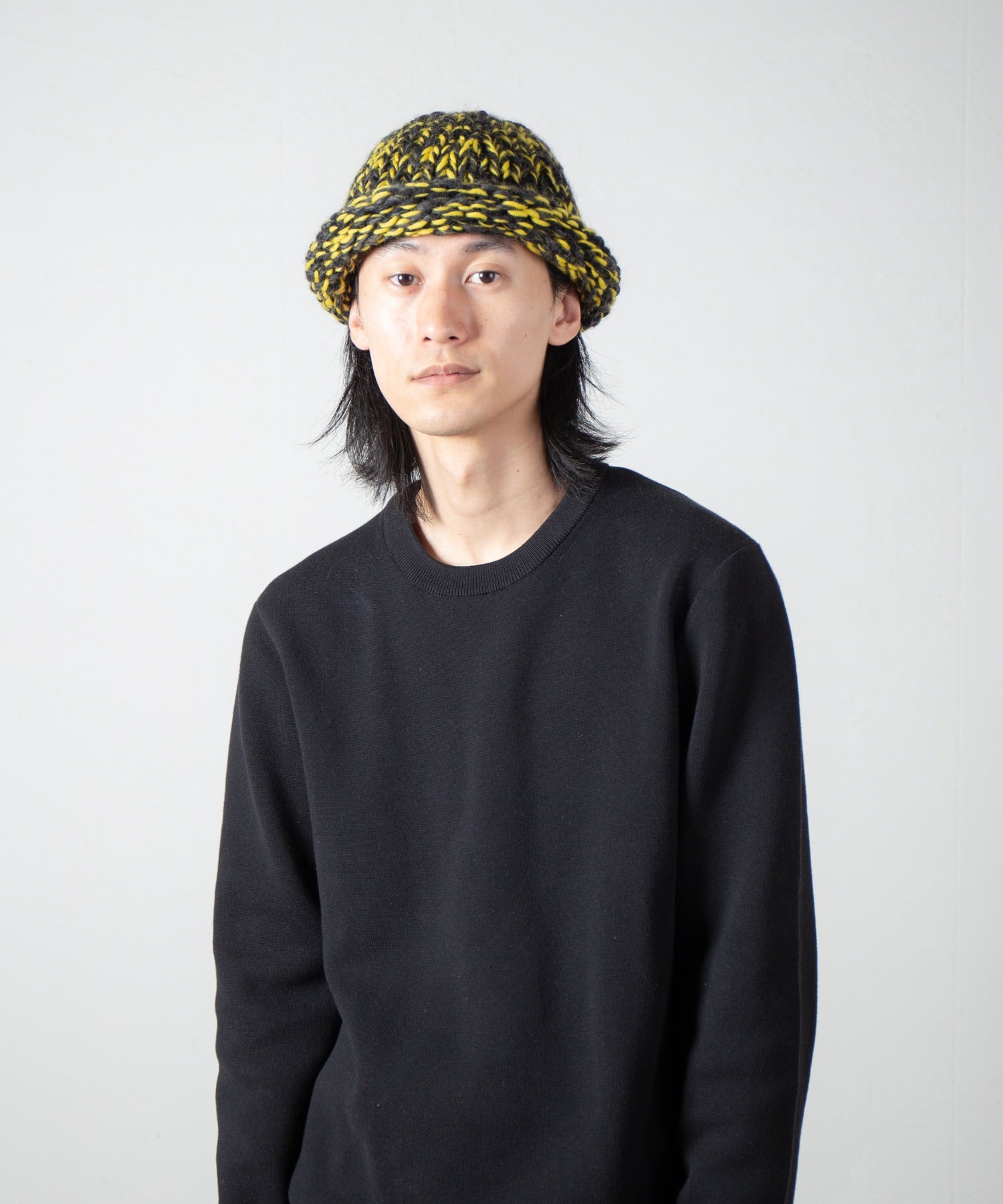 Roll Knit Cap | Color_Yellow / Blue / BLack | No_ia-25-125【INDIETRO ASSOCIATION_インディエトロアソシエーション】