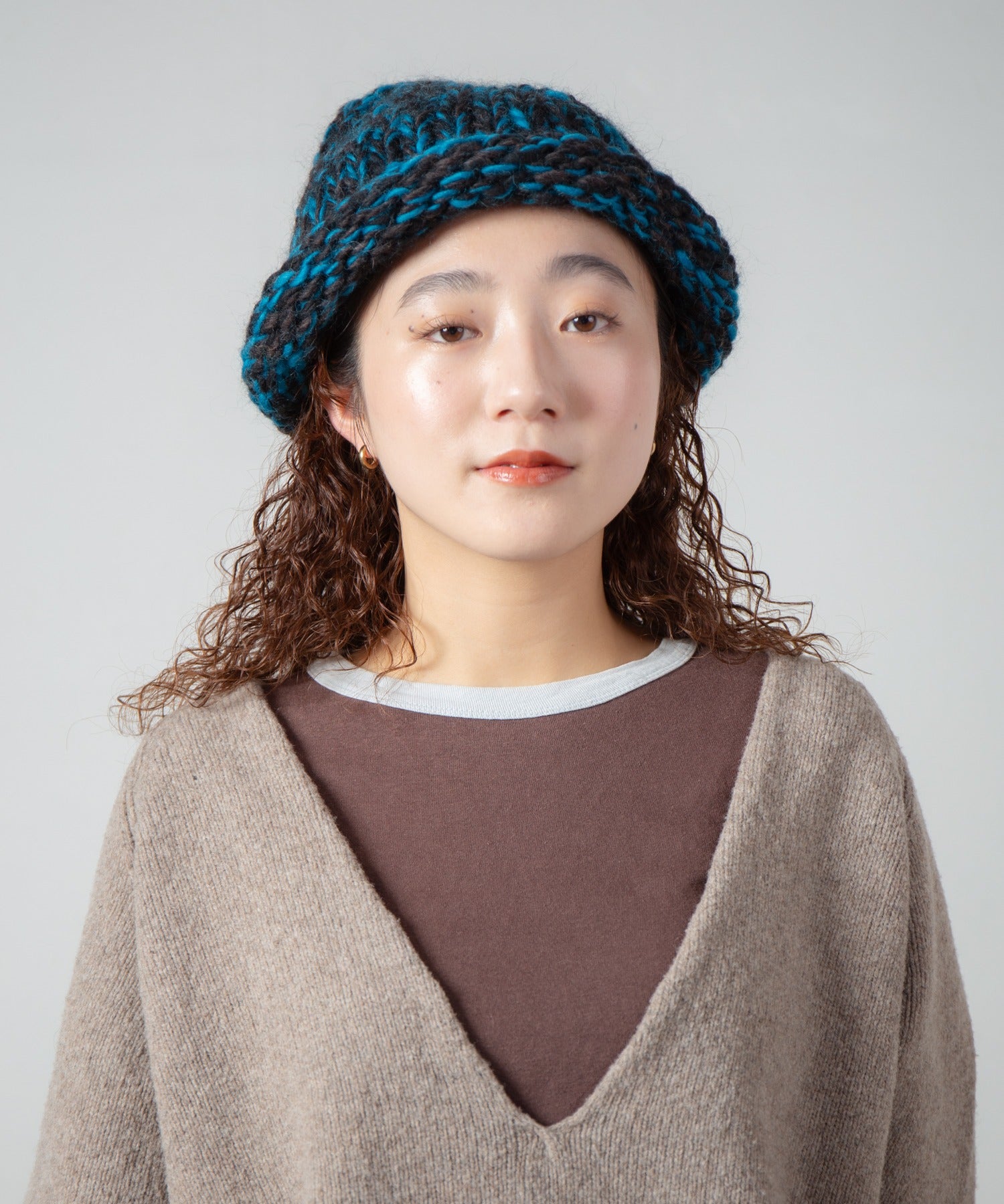 Roll Knit Cap | Color_Yellow / Blue / BLack | No_ia-25-125【INDIETRO ASSOCIATION_インディエトロアソシエーション】