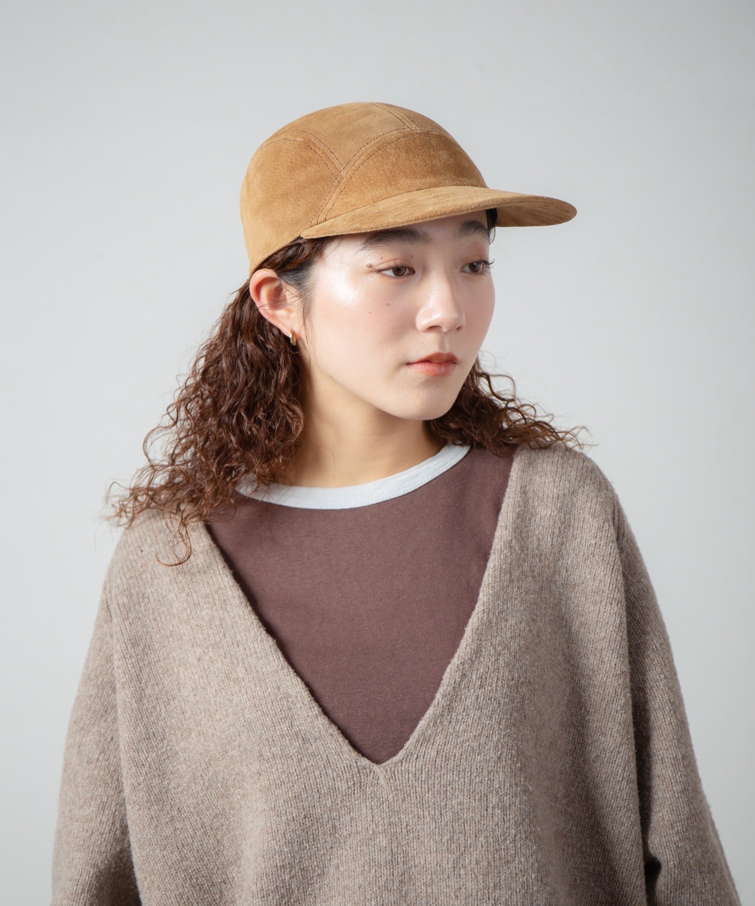 Leather Jet Cap | Color_Beige / Black | No_ia-25-129【INDIETRO ASSOCIATION_インディエトロアソシエーション】