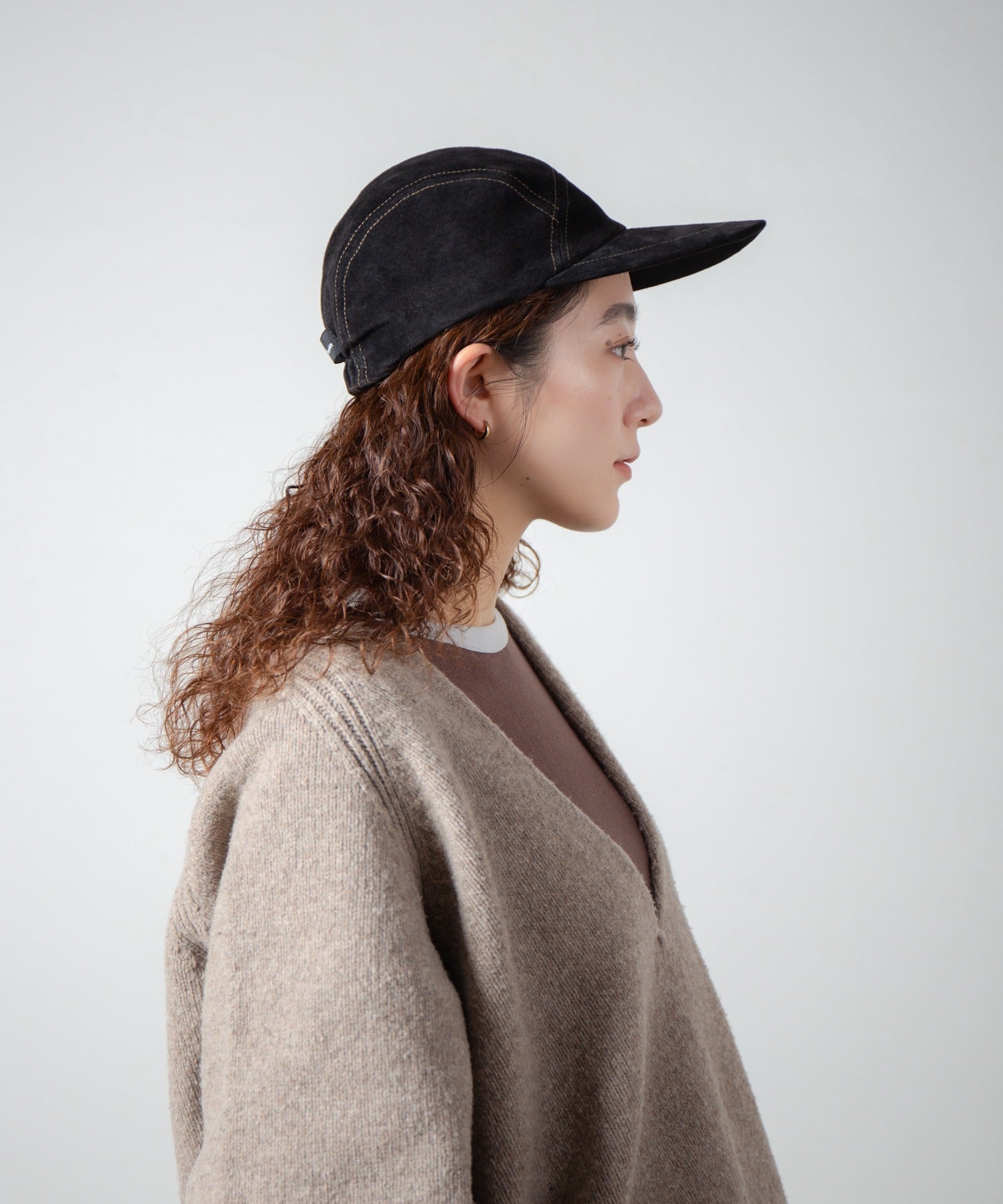 Leather Jet Cap | Color_Beige / Black | No_ia-25-129【INDIETRO ASSOCIATION_インディエトロアソシエーション】