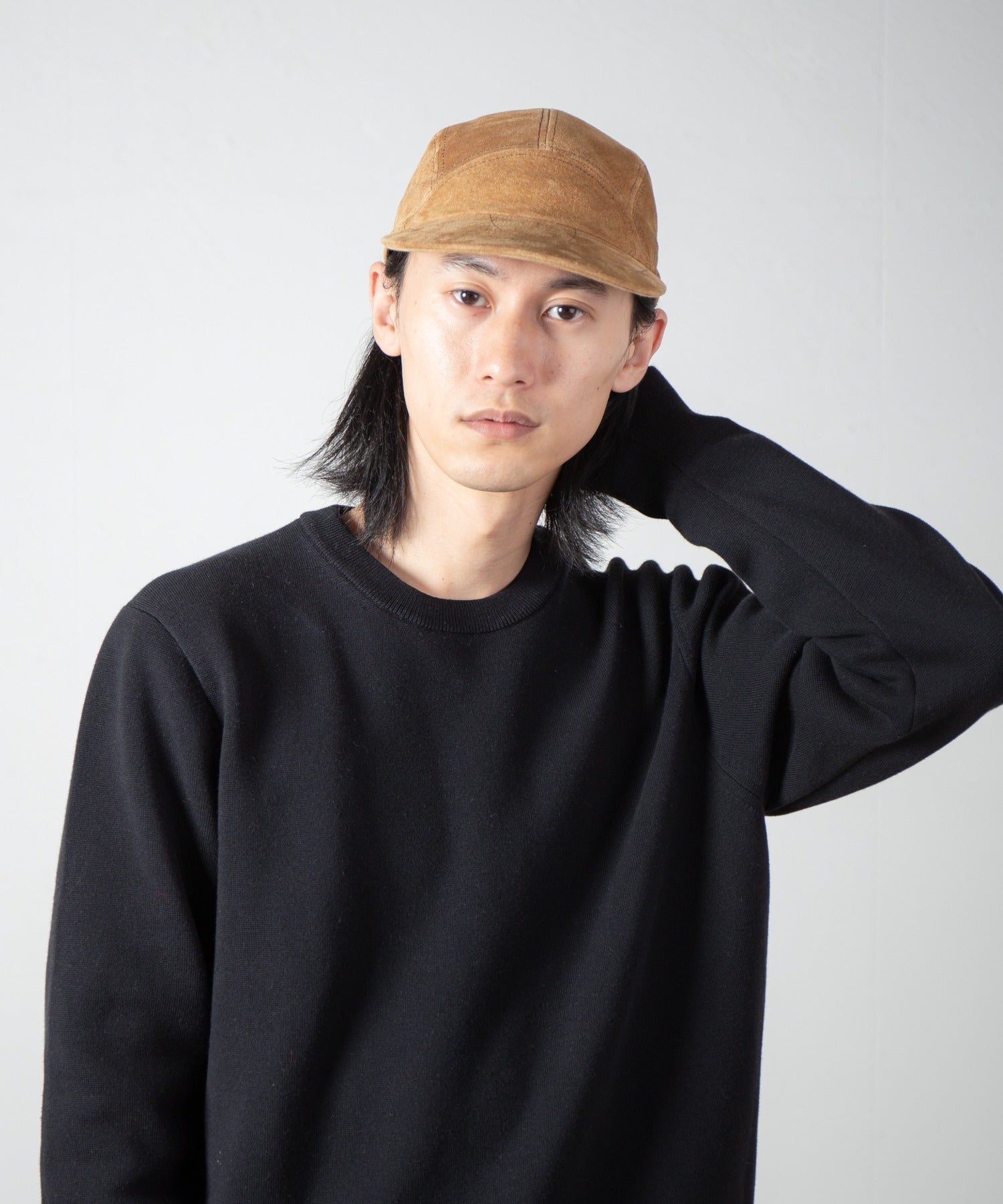 Leather Jet Cap | Color_Beige / Black | No_ia-25-129【INDIETRO ASSOCIATION_インディエトロアソシエーション】