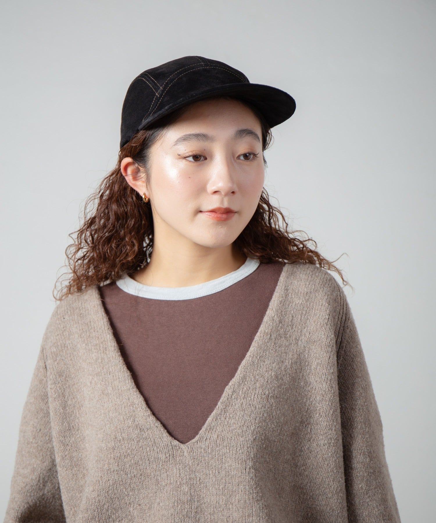 Leather Jet Cap | Color_Beige / Black | No_ia-25-129【INDIETRO ASSOCIATION_インディエトロアソシエーション】