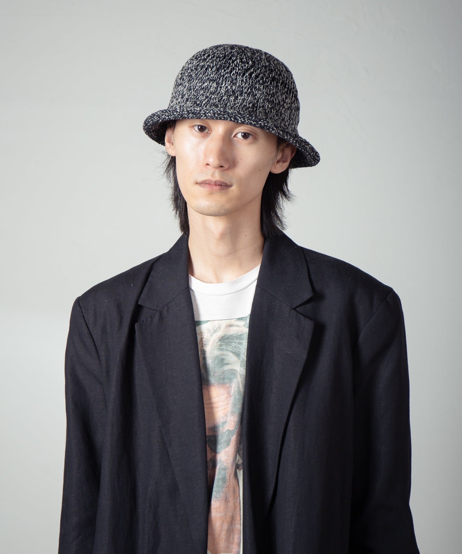 IA-25-Jd01_Black×White | Roll Knit Hat | Color:Black×White【INDIETRO ASSOCIATION_インディエトロアソシエーション】【archive】