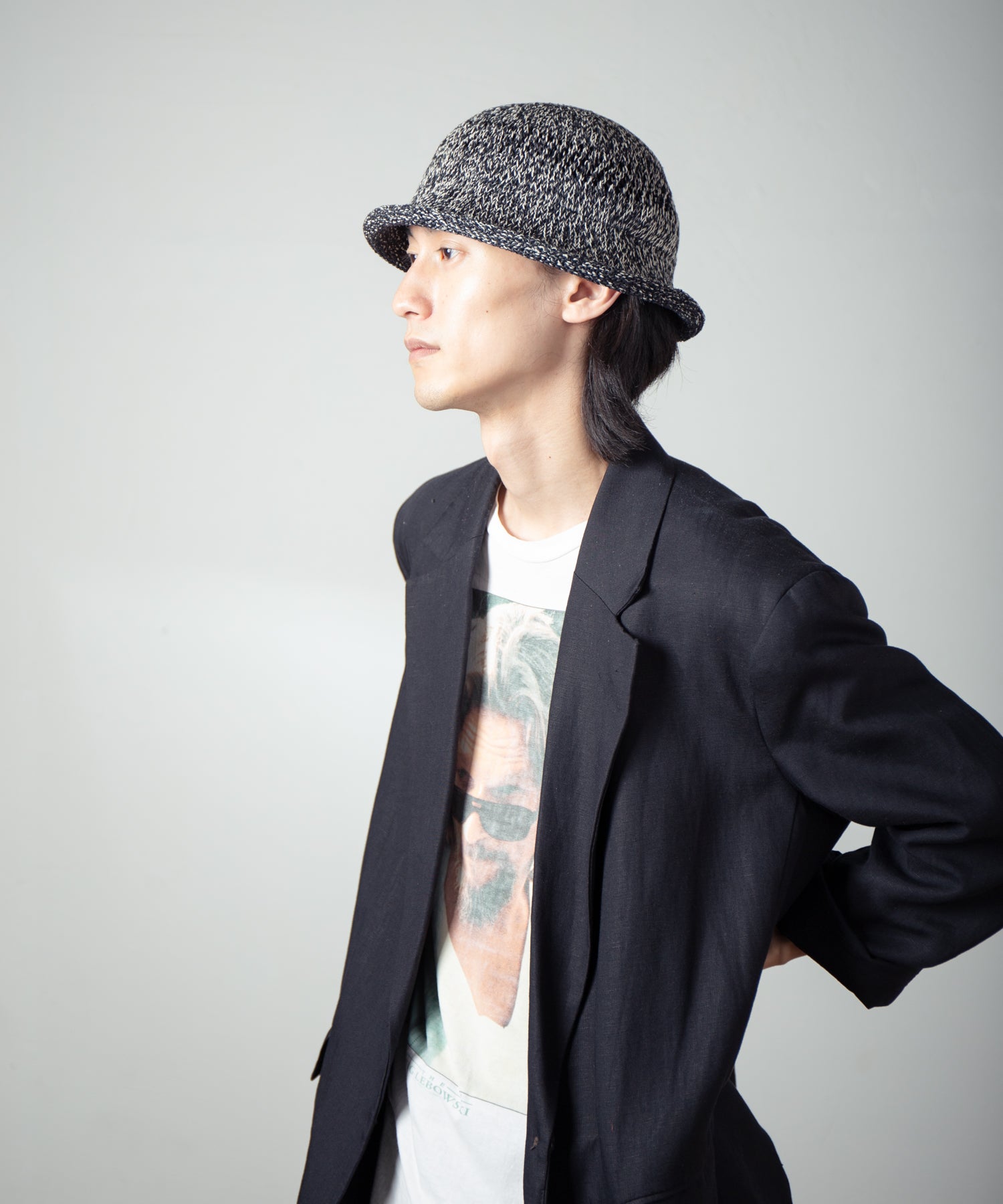 IA-25-Jd01_Black×White | Roll Knit Hat | Color:Black×White【INDIETRO ASSOCIATION_インディエトロアソシエーション】【archive】