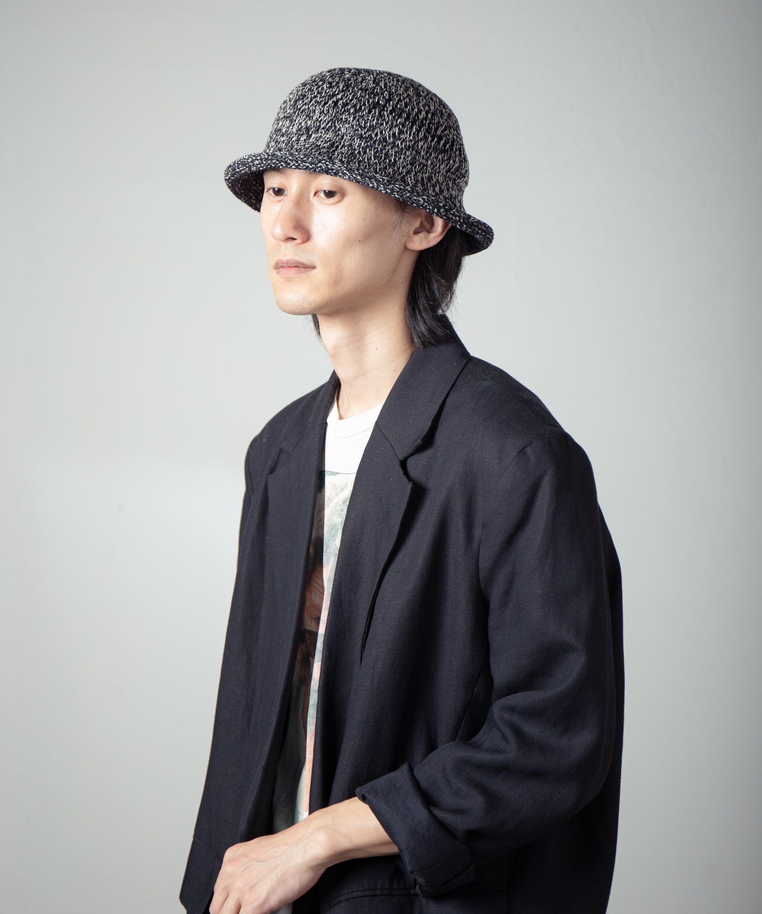 IA-25-Jd01_Black×White | Roll Knit Hat | Color:Black×White【INDIETRO ASSOCIATION_インディエトロアソシエーション】【archive】