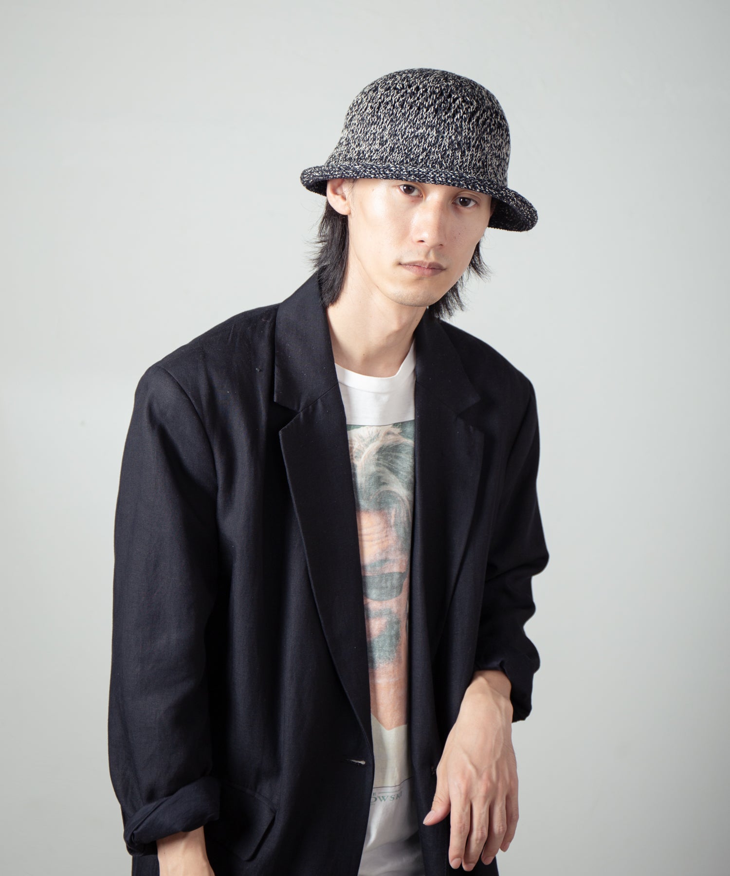 IA-25-Jd01_Black×White | Roll Knit Hat | Color:Black×White【INDIETRO ASSOCIATION_インディエトロアソシエーション】【archive】