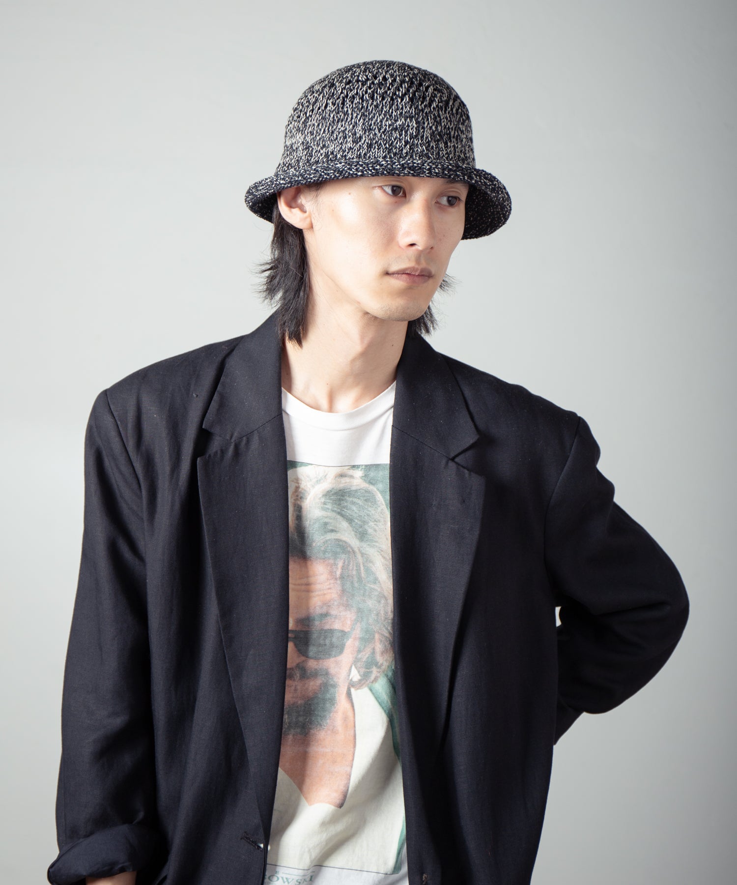 IA-25-Jd01_Black×White | Roll Knit Hat | Color:Black×White【INDIETRO ASSOCIATION_インディエトロアソシエーション】【archive】