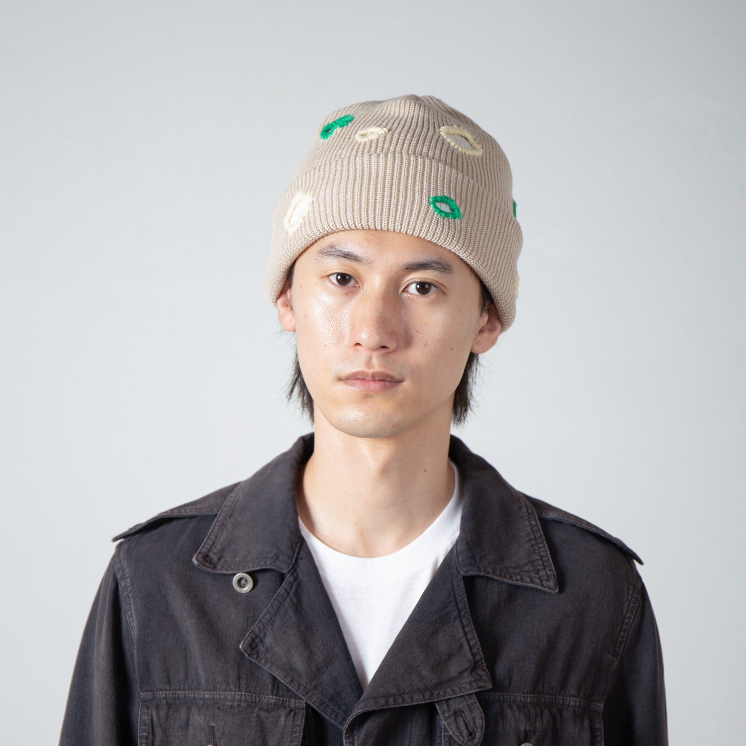 Color Hole Knit Cap | Color_Beige | No_IA-26-138_Beige【INDIETRO ASSOCIATION_インディエトロアソシエーション】