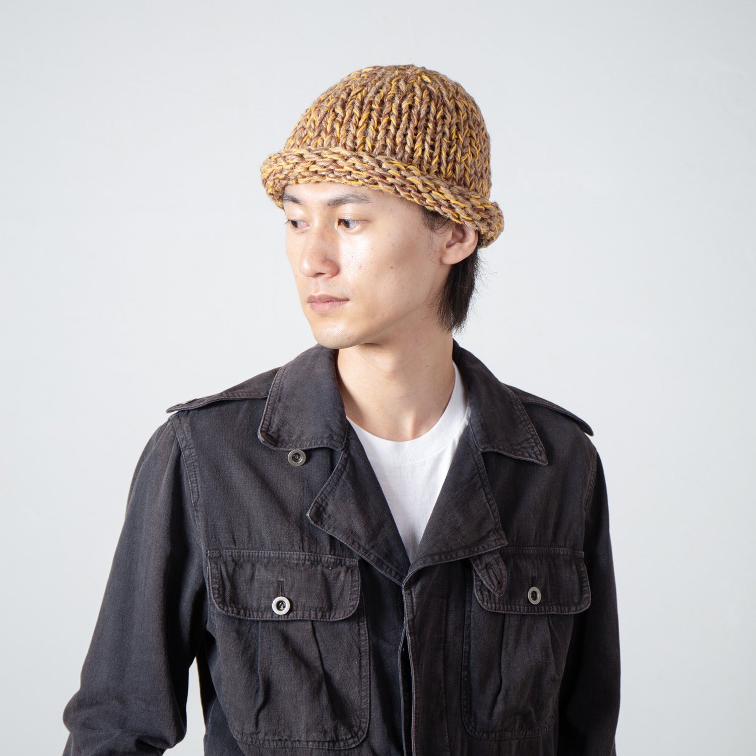 Roll Knit Cap | Color_Beige | No_IA-26-139_Beige【INDIETRO ASSOCIATION_インディエトロアソシエーション】