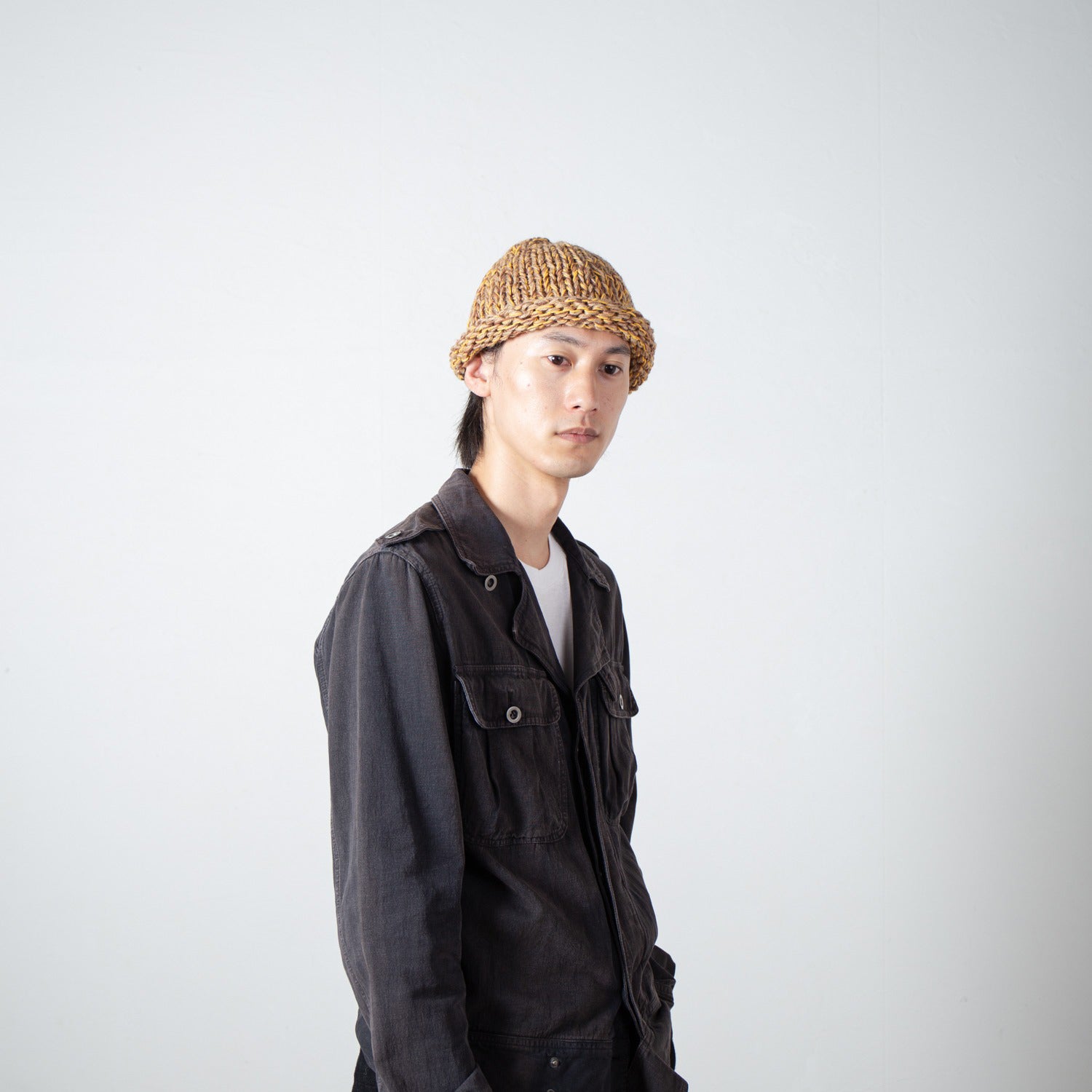 Roll Knit Cap | Color_Beige | No_IA-26-139_Beige【INDIETRO ASSOCIATION_インディエトロアソシエーション】
