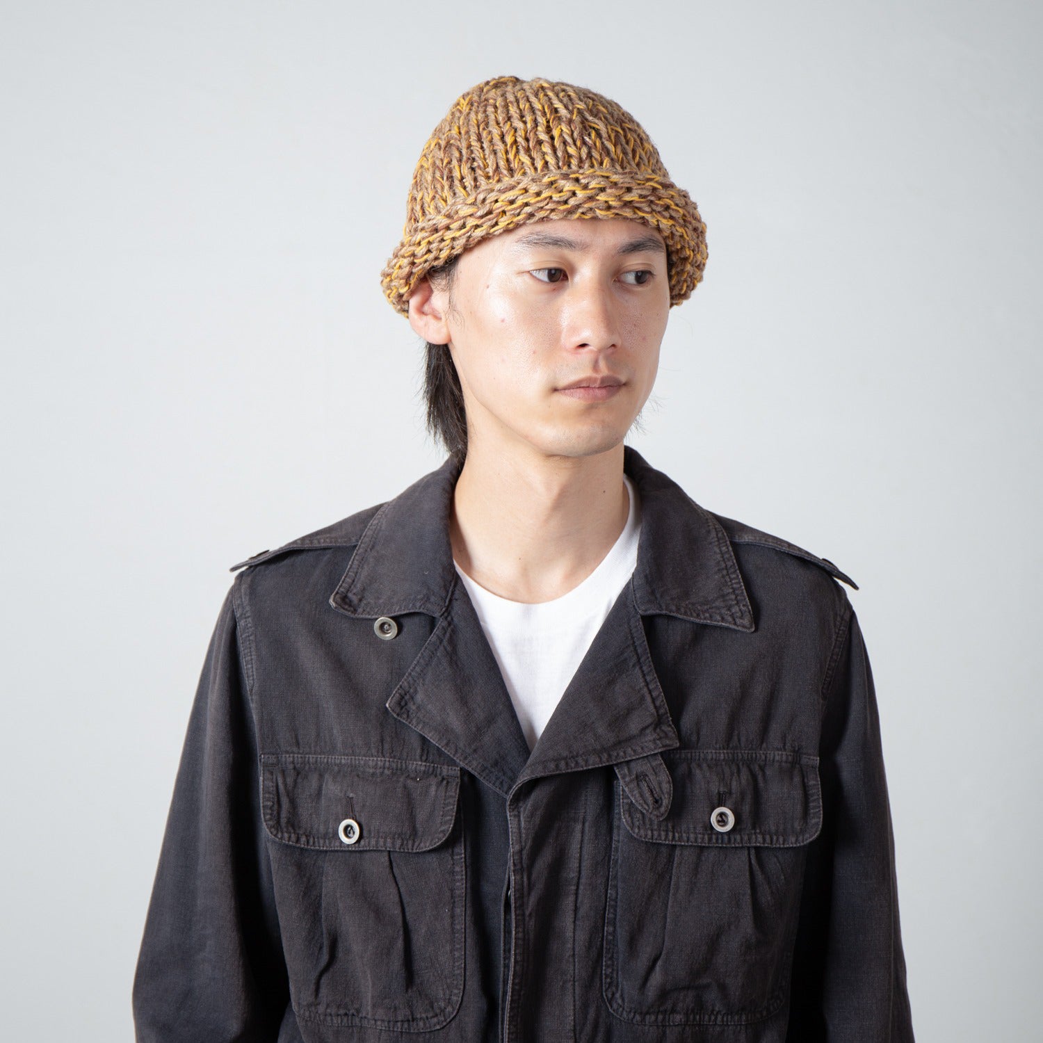 Roll Knit Cap | Color_Beige | No_IA-26-139_Beige【INDIETRO ASSOCIATION_インディエトロアソシエーション】