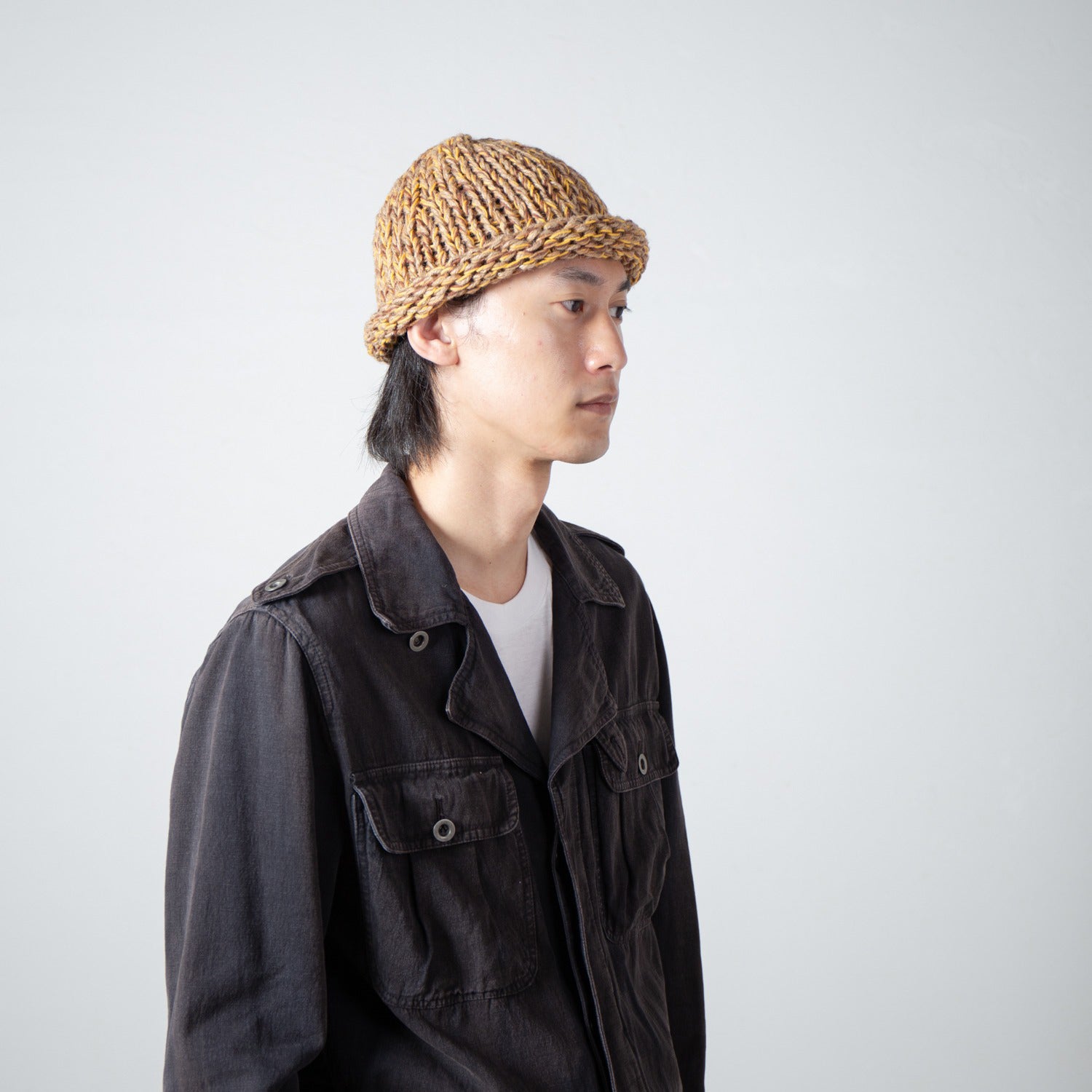 Roll Knit Cap | Color_Beige | No_IA-26-139_Beige【INDIETRO ASSOCIATION_インディエトロアソシエーション】