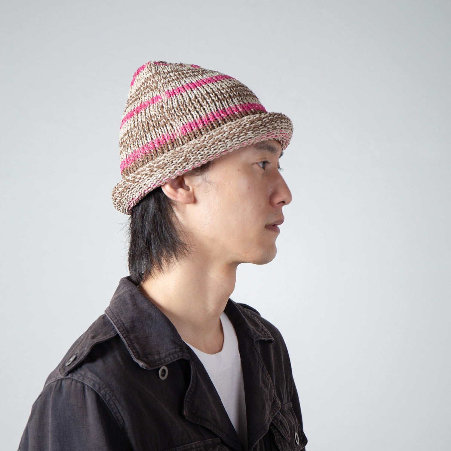 Multi Border Roll Knit Cap – Beige | INDIETRO ASSOCIATION