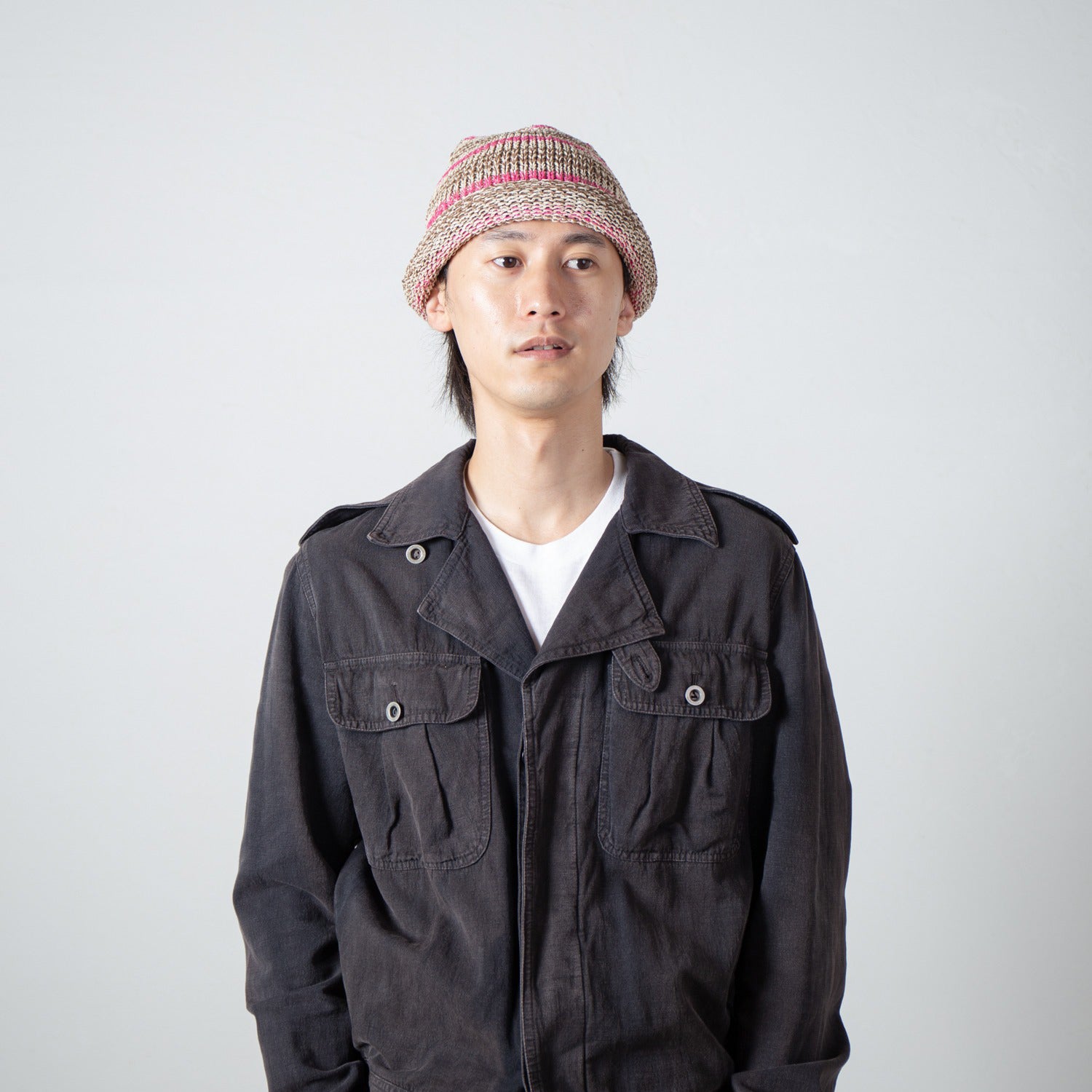 Multi Border Roll Knit Cap – Beige | INDIETRO ASSOCIATION