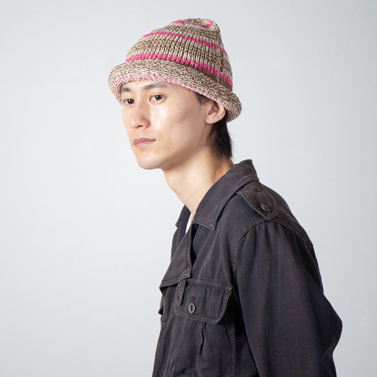 Multi Border Roll Knit Cap – Beige | INDIETRO ASSOCIATION