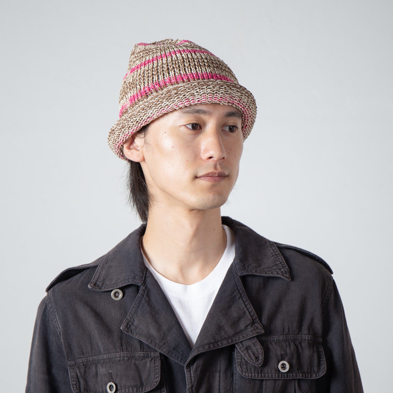 Multi Border Roll Knit Cap – Beige | INDIETRO ASSOCIATION