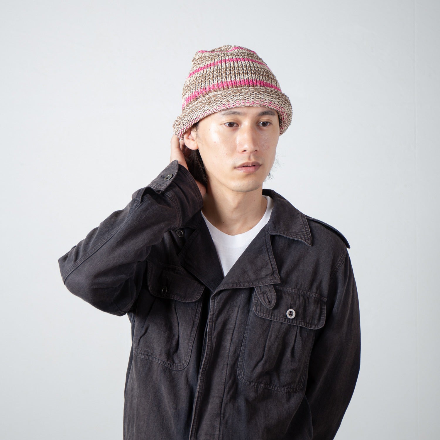 Multi Border Roll Knit Cap – Beige | INDIETRO ASSOCIATION
