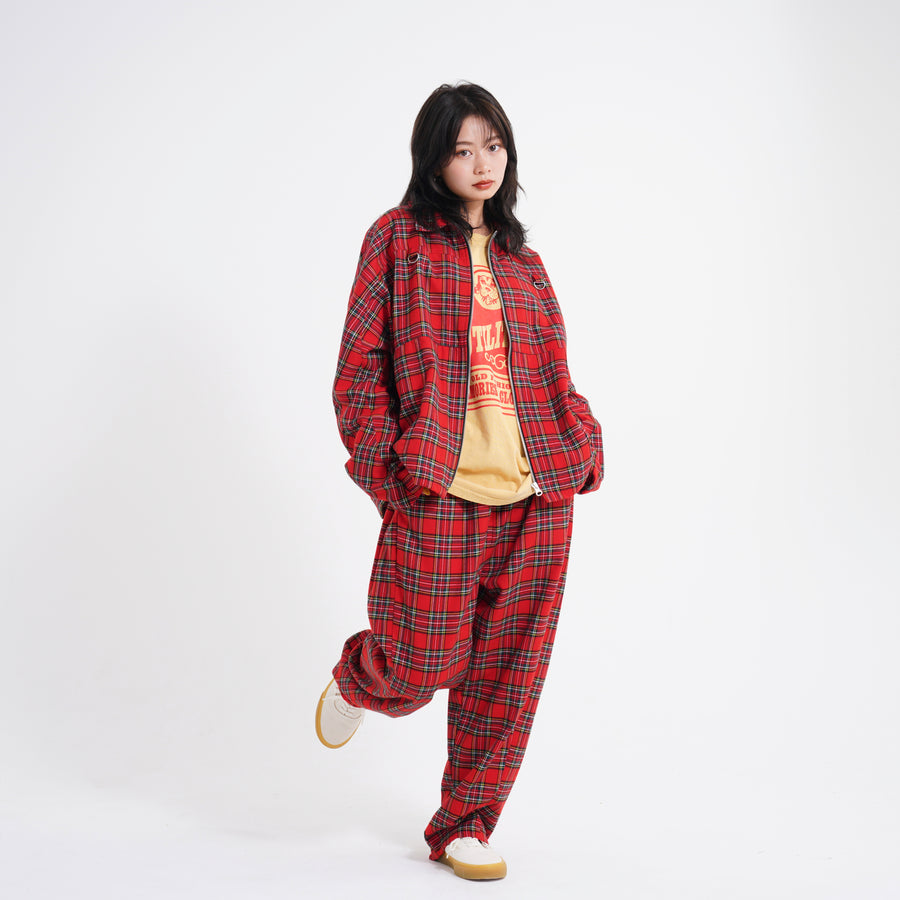 Tartan check EZ Pants – Red/Gray | Size:Free | EFFECTEN