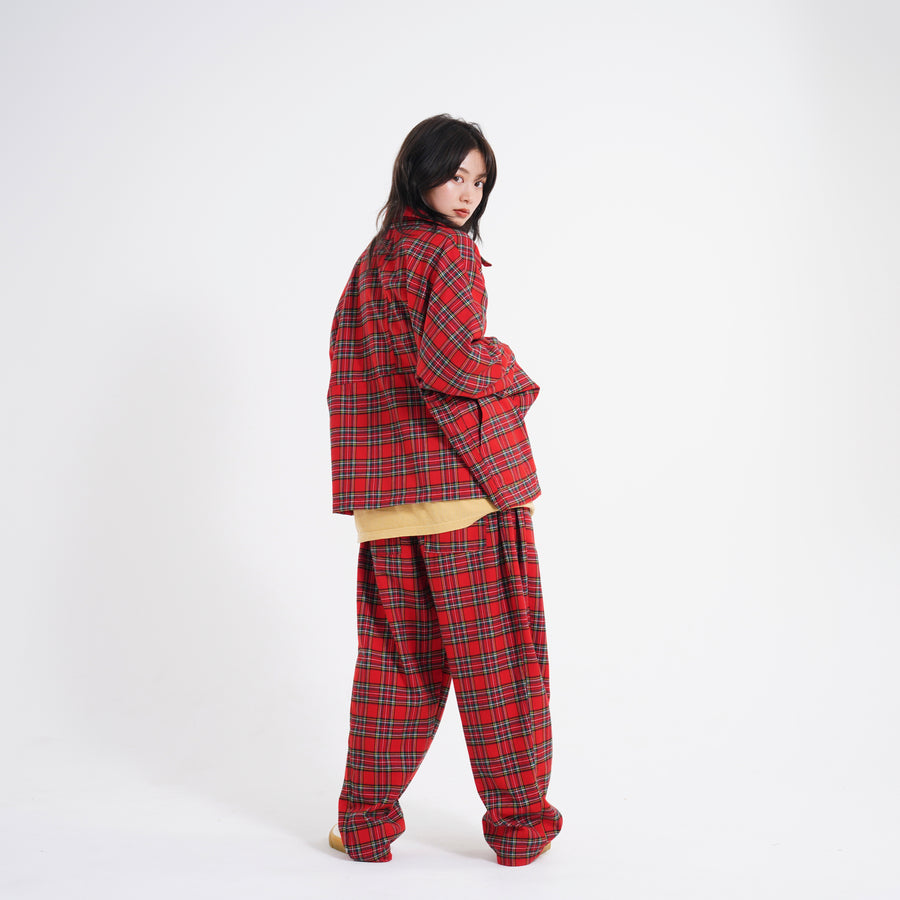 Tartan check EZ Pants – Red/Gray | Size:Free | EFFECTEN