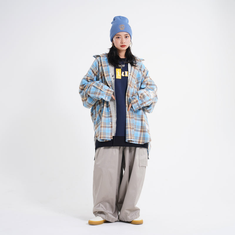 efmsaw-07 | Check shirts hoodie | Color:Sky Blue/Mint | Size:Free【EFFECTEN_エフェクテン】【archive】