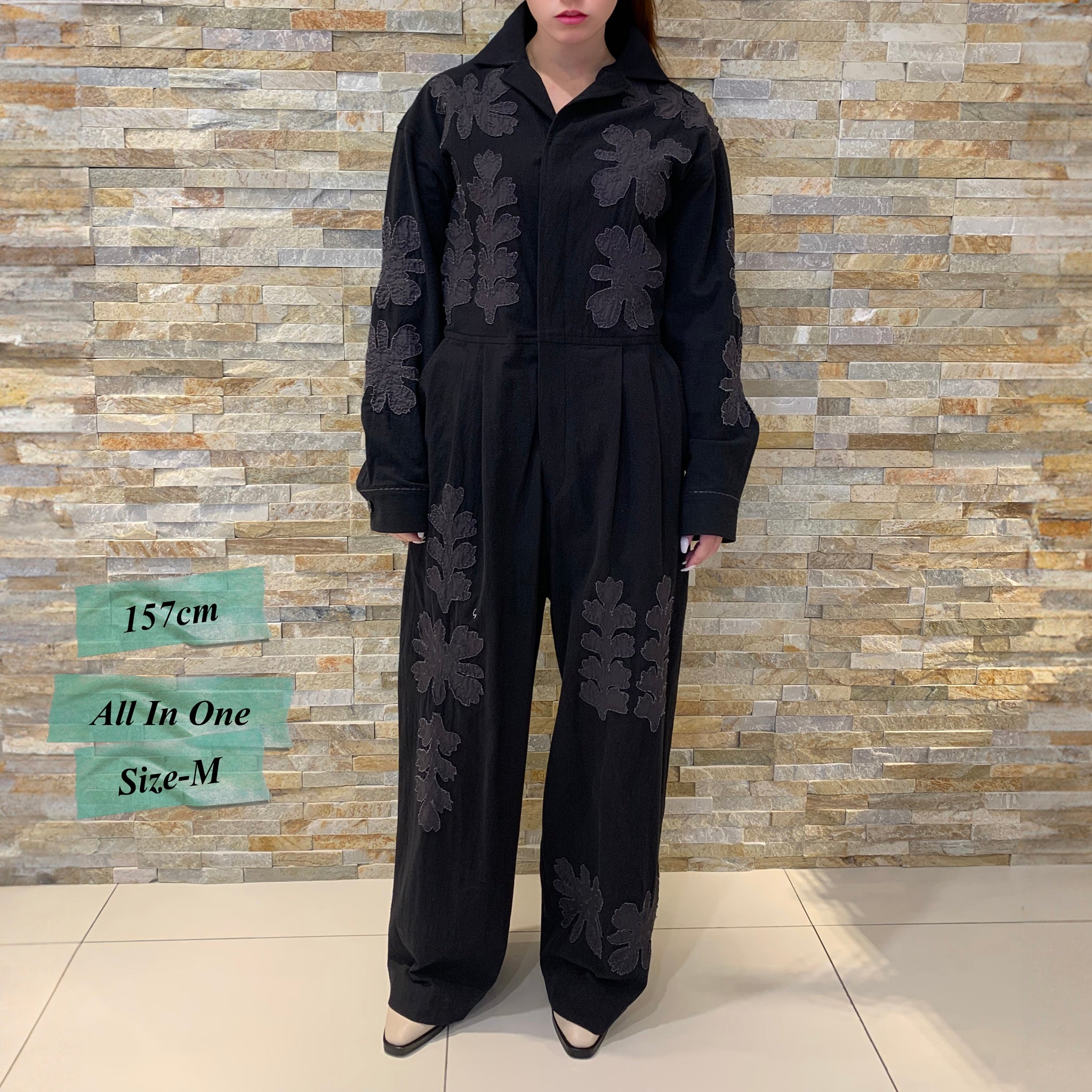 COTTON FLOWER PATCHWORK ALL IN ONE – Black | SARAMALLIKA