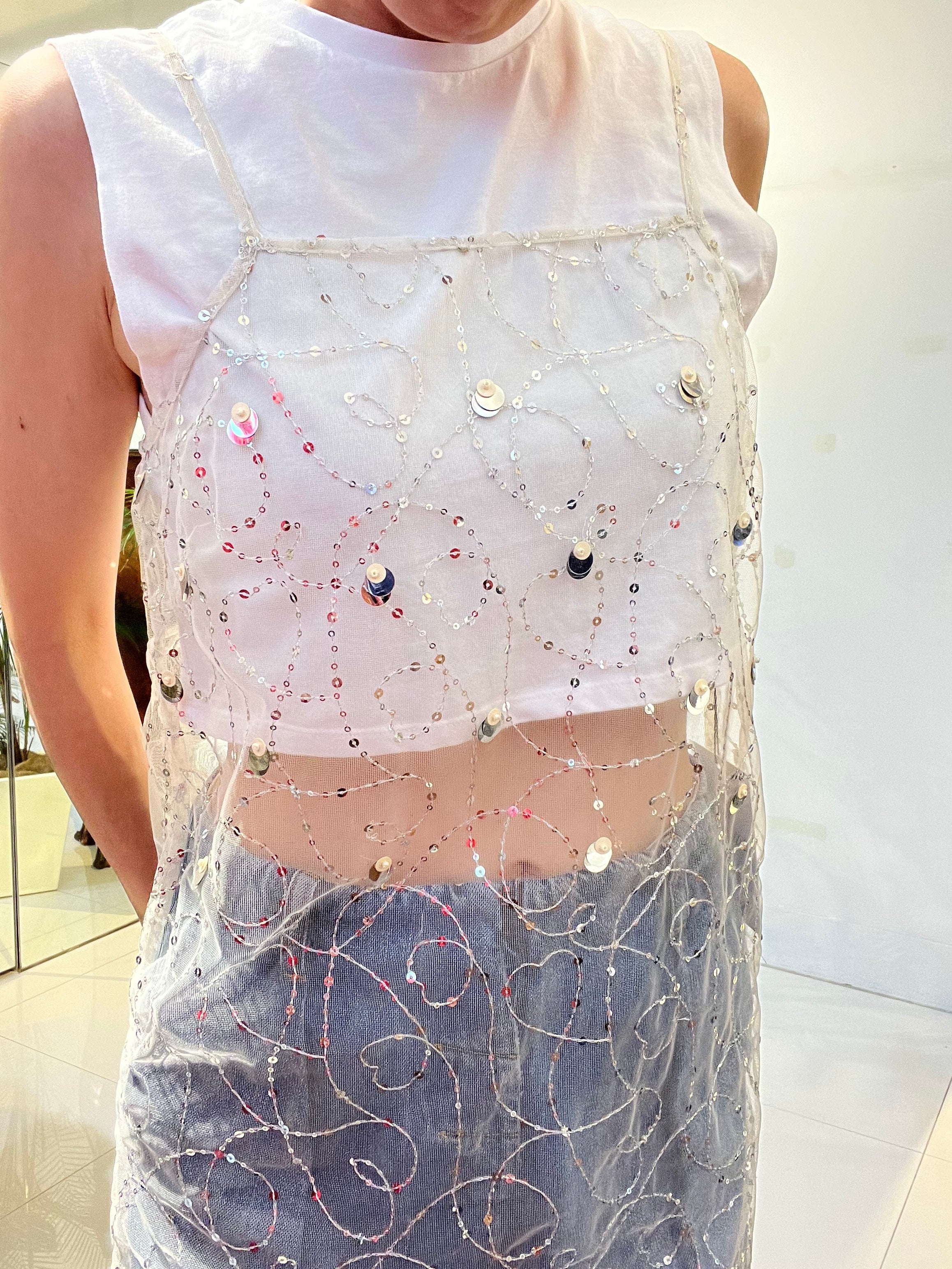 020551SN3_Ecru | SHINY SEQUIN EMBROIDERY CAMI DRESS | Color:Ecru【SARA MALLIKA_サラマリカ】【archive】