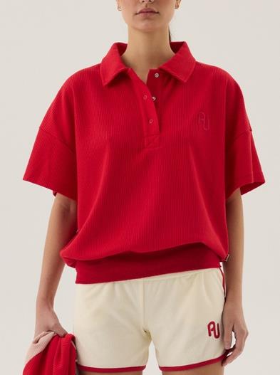 AJ WAFFLE SS SWEATSHIRT – Poppy Red | ARAMINTA JAMES