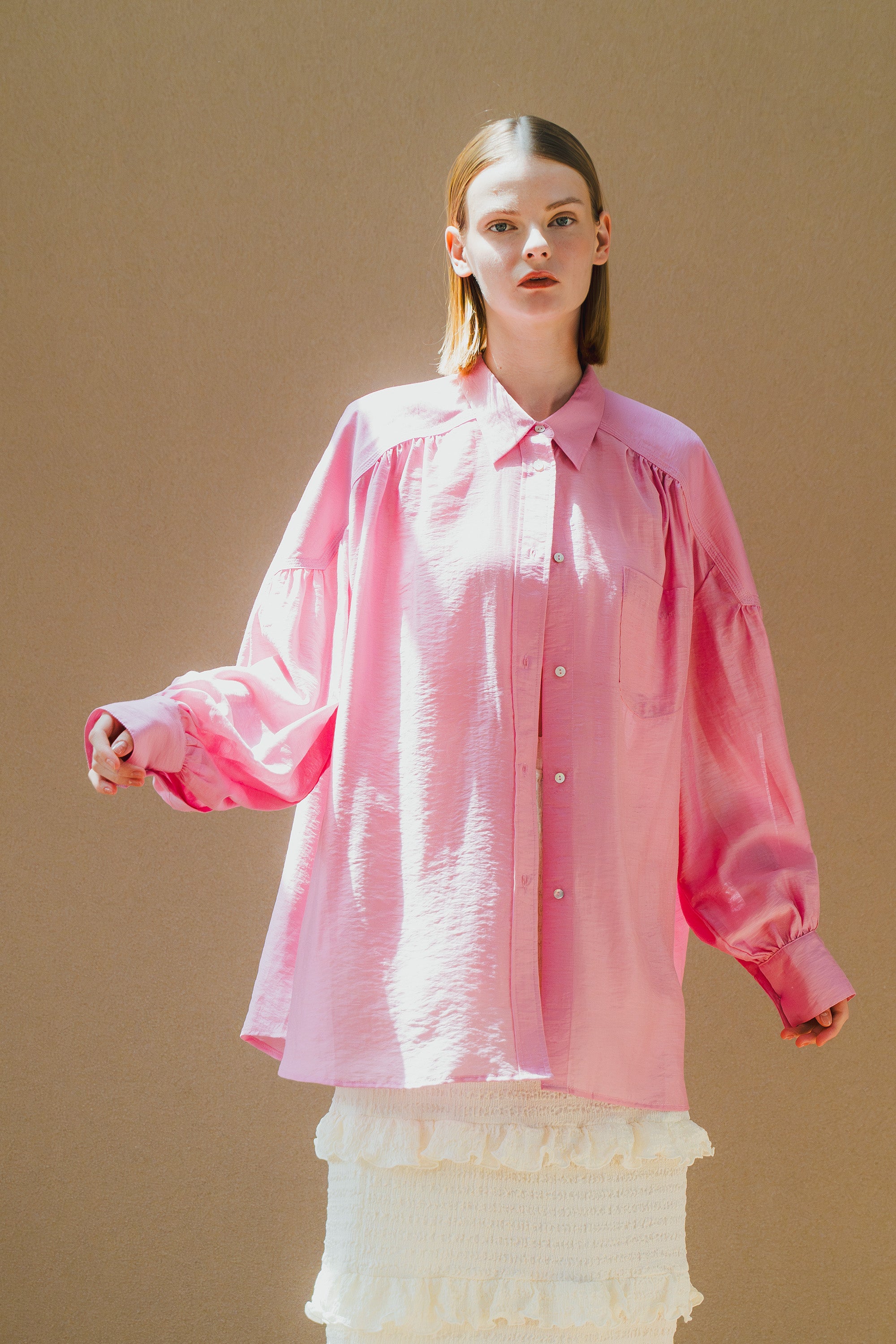 WHT25HBL4065_Pink | SHEER VOLUME BLOUSE – Pink | WHYTO