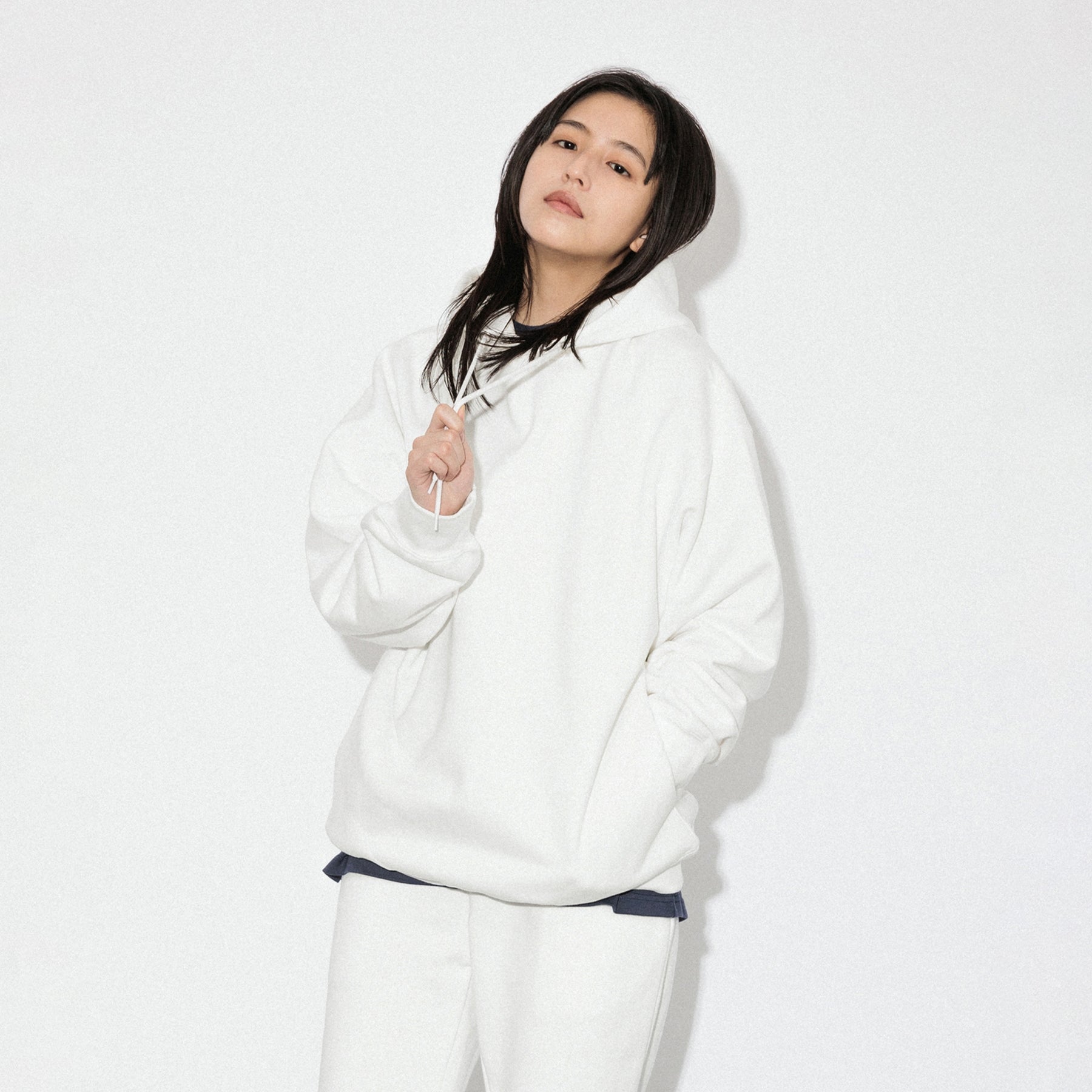 KN-HS-SP-01_WH | Heavy Hooded Sweatshirt - Seam Pocket | Color:WHITE【Knuu(縫う)_ヌウ】